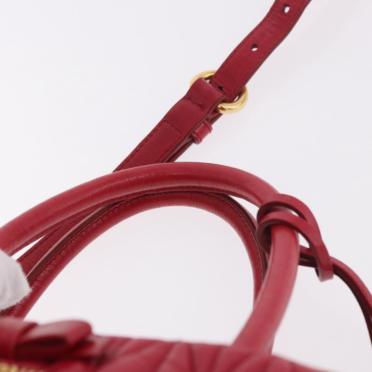 Miu Miu Matelasse Hand Bag Leather 2way Red Gold Auth BA13893V image 8