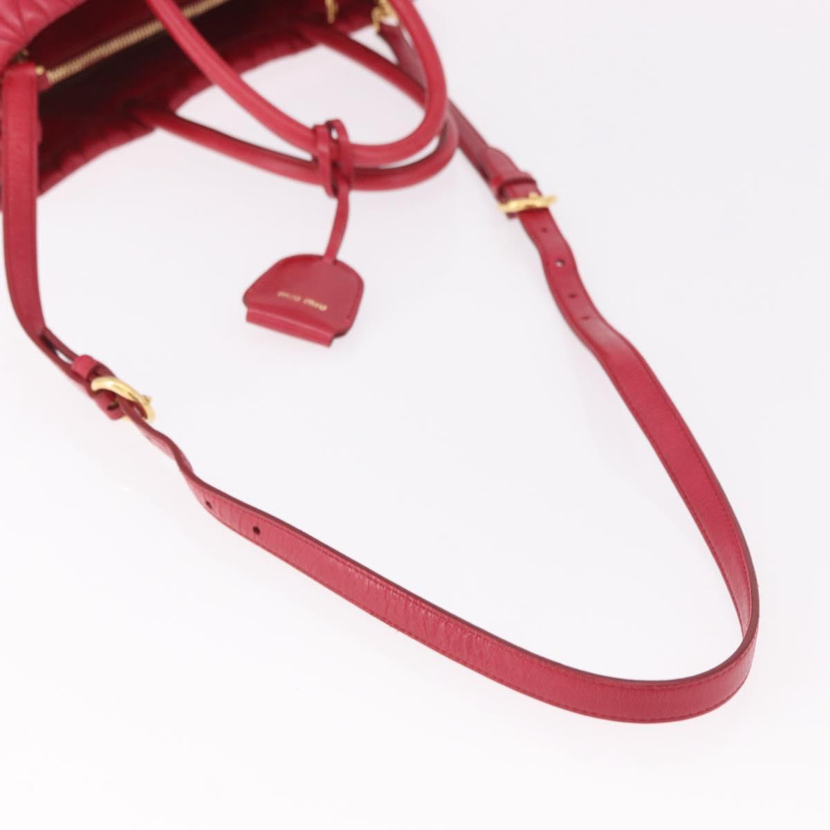 Miu Miu Matelasse Hand Bag Leather 2way Red Gold Auth BA13893V image 9