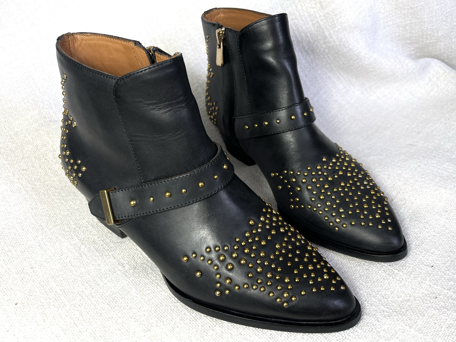 & other storied real Leather biker boots Studded buckle western Cowboy Stiefel 36 image 2