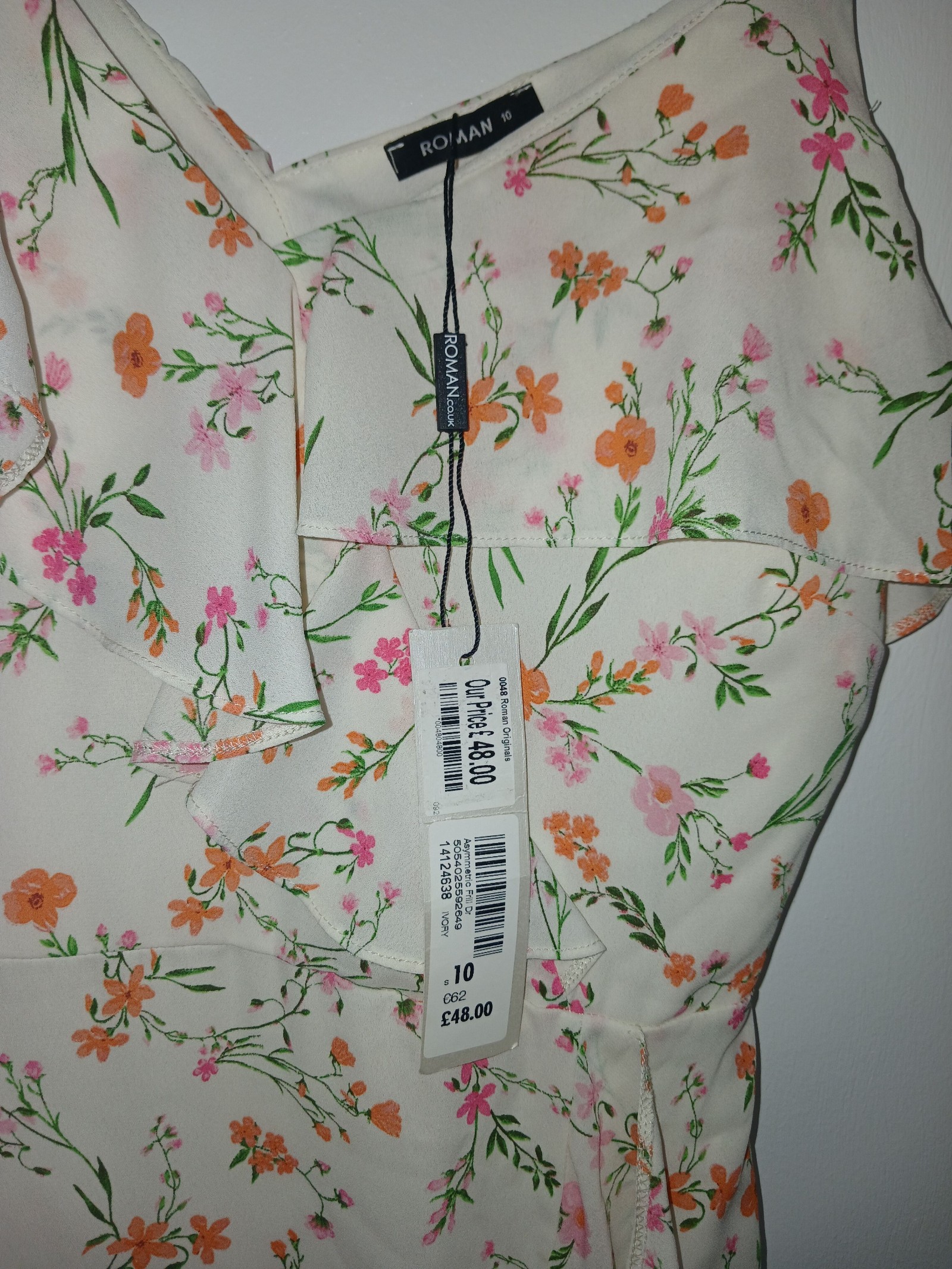 Roman Women's Ivory Floral One Shoulder Dress UK 10 image 3