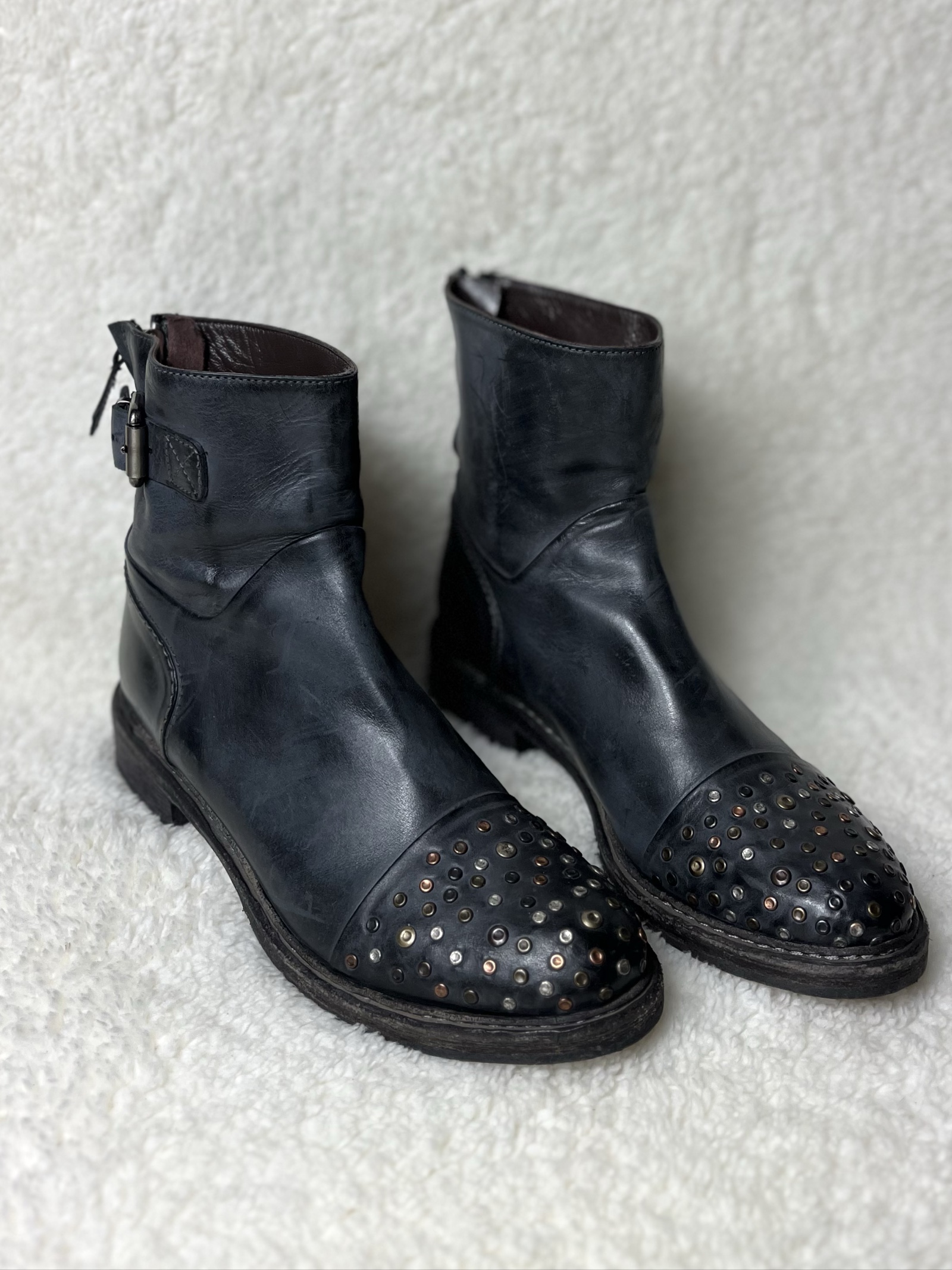 Laura Bellariva used look leather biker boots Echtleder Studs buckle navy 38 image 2