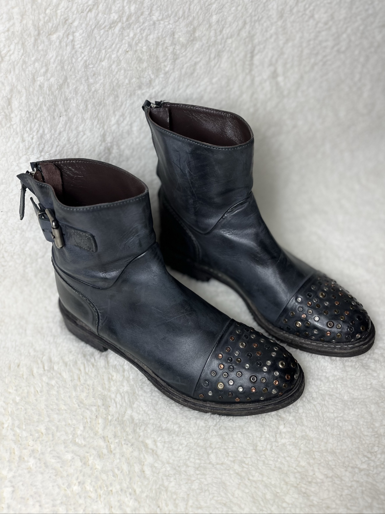 Laura Bellariva used look leather biker boots Echtleder Studs buckle navy 38 image 3