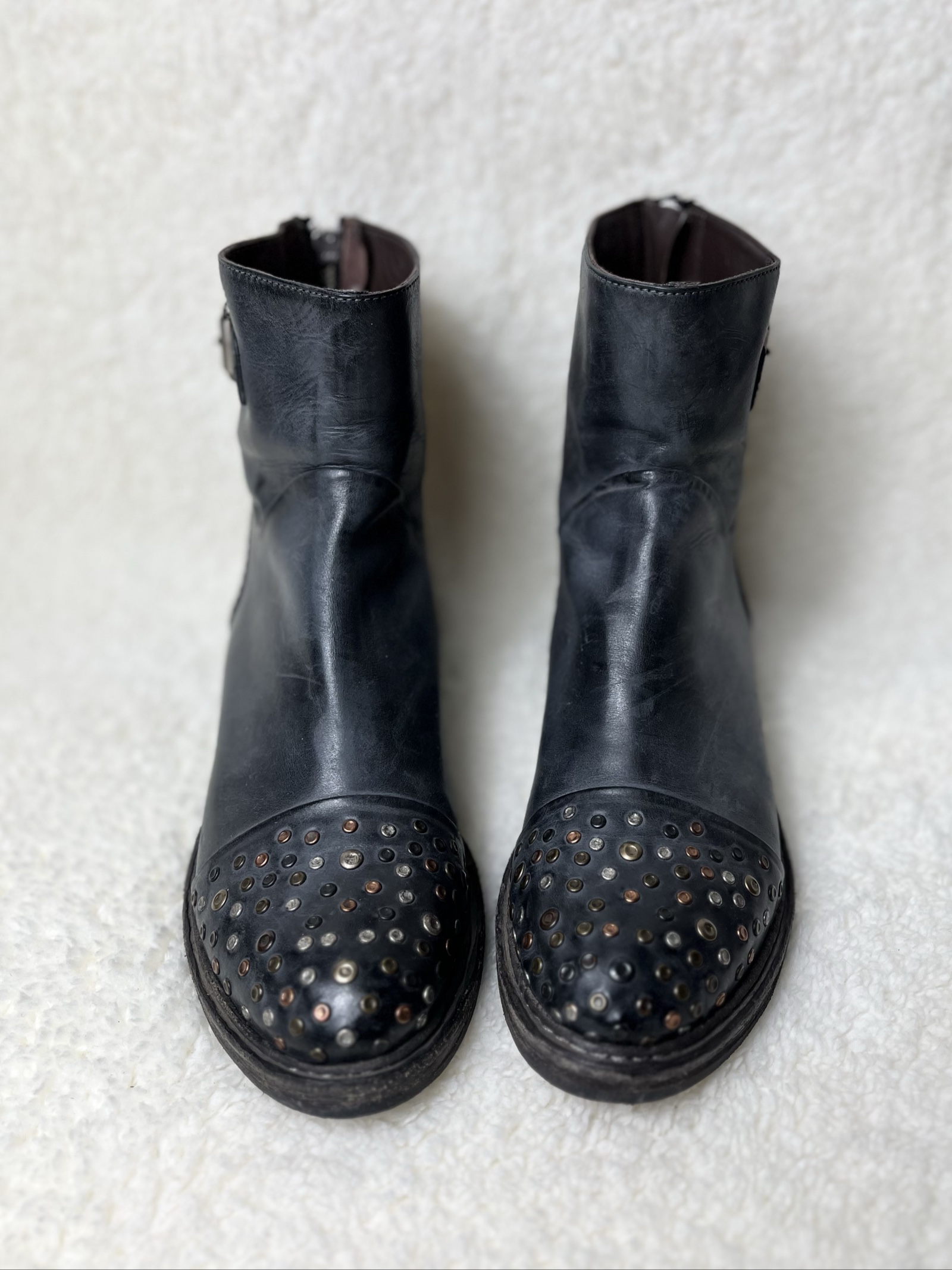 Laura Bellariva used look leather biker boots Echtleder Studs buckle navy 38 image 4