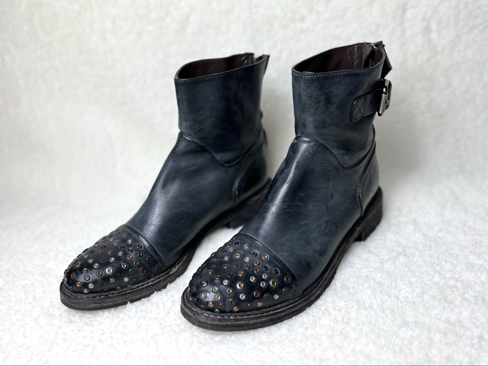 Laura Bellariva used look leather biker boots Echtleder Studs buckle navy 38 image 5