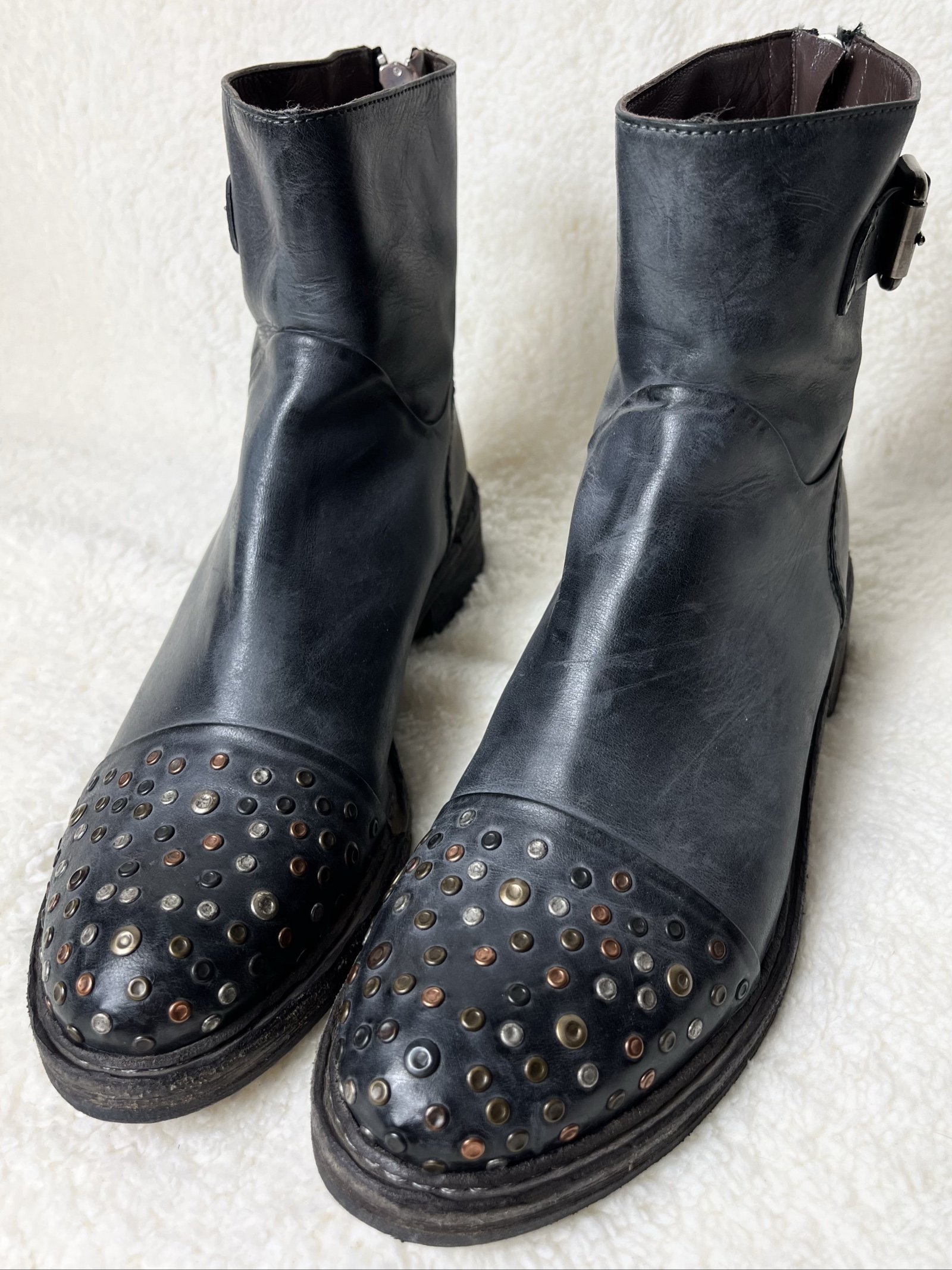 Laura Bellariva used look leather biker boots Echtleder Studs buckle navy 38 image 6