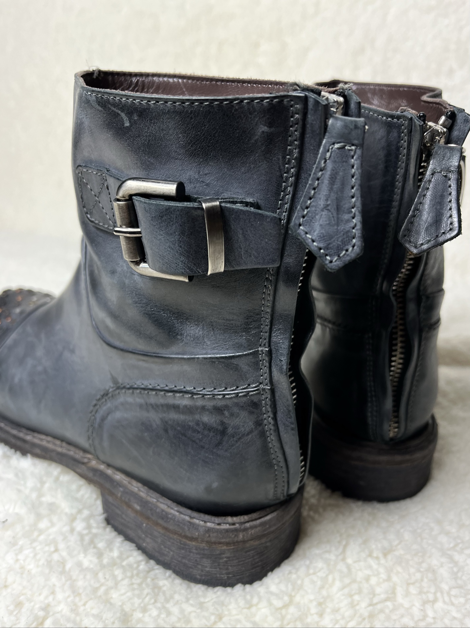 Laura Bellariva used look leather biker boots Echtleder Studs buckle navy 38 image 8