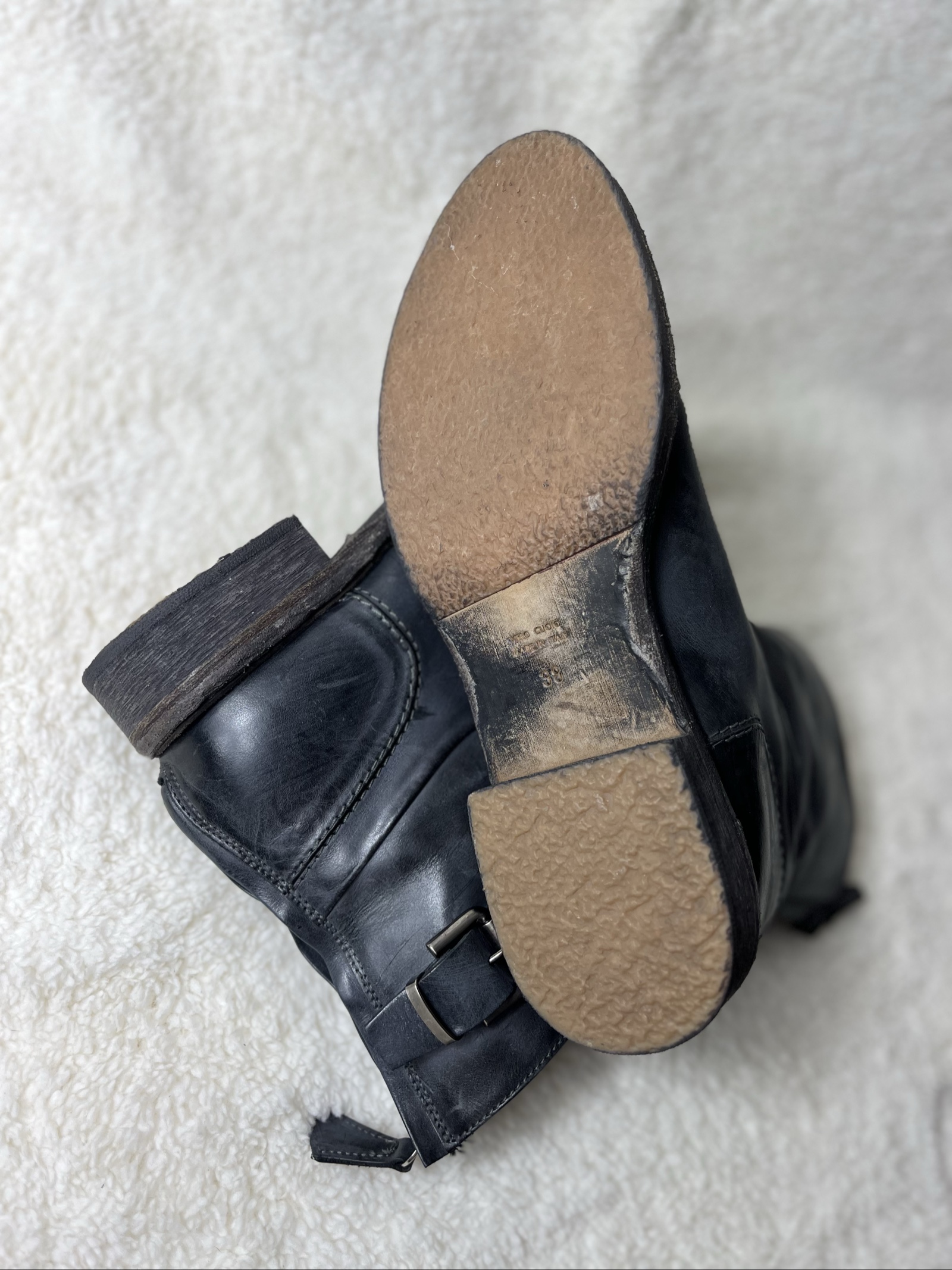 Laura Bellariva used look leather biker boots Echtleder Studs buckle navy 38 image 9