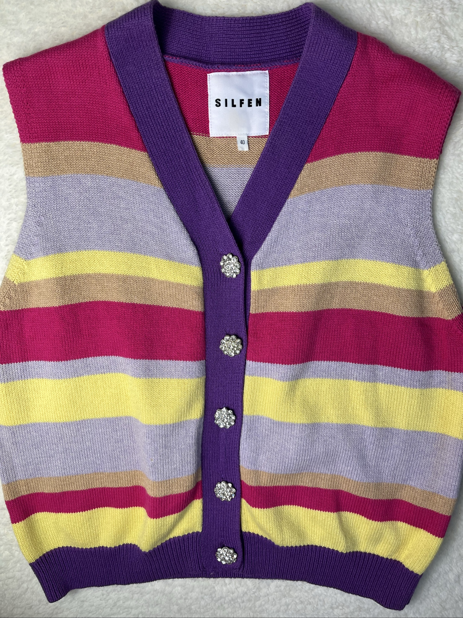 Silfen cotton cashmere sweater v-neck Colorblock scandi dopamine size 40 image 3