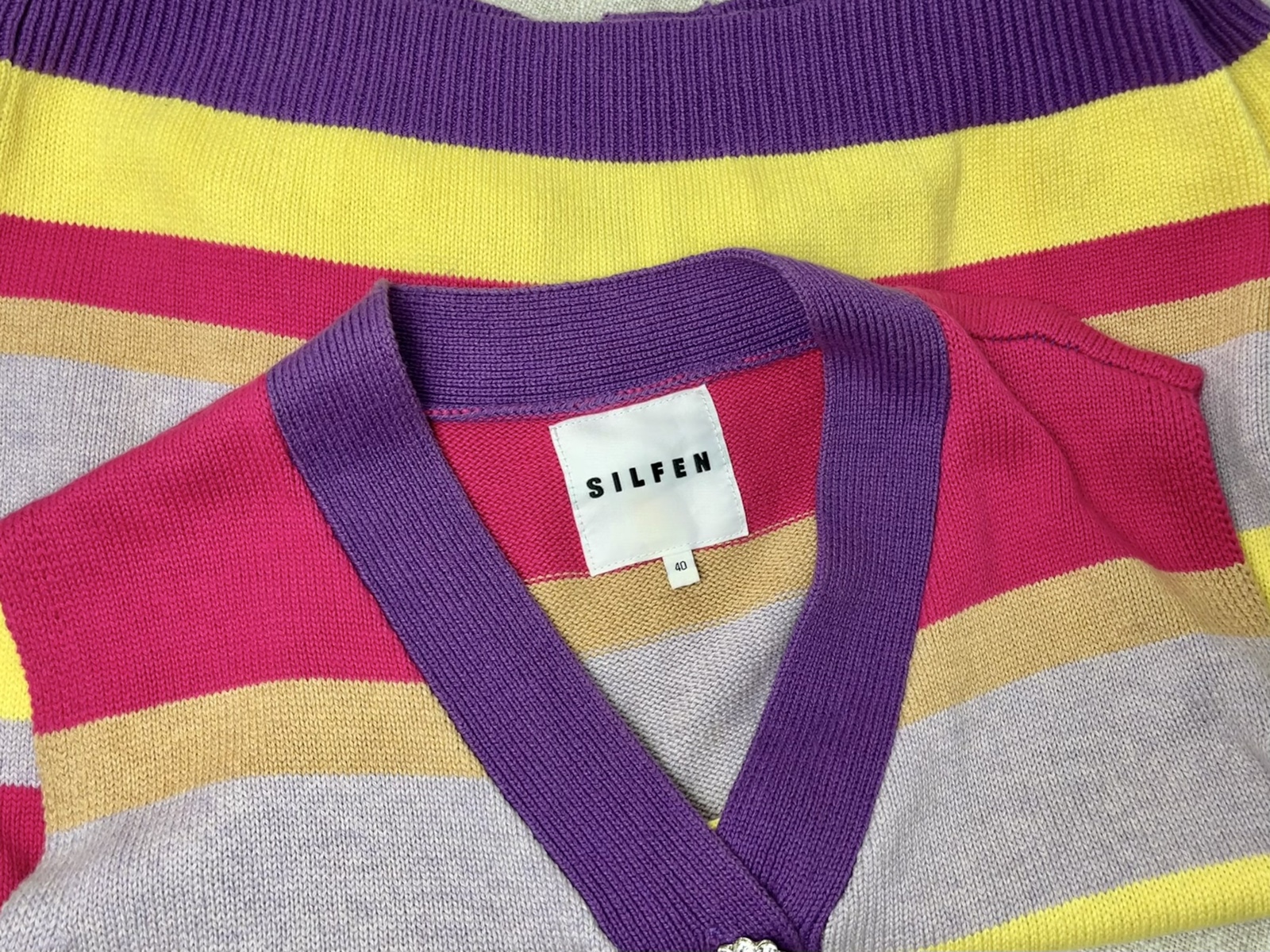 Silfen cotton cashmere sweater v-neck Colorblock scandi dopamine size 40 image 6