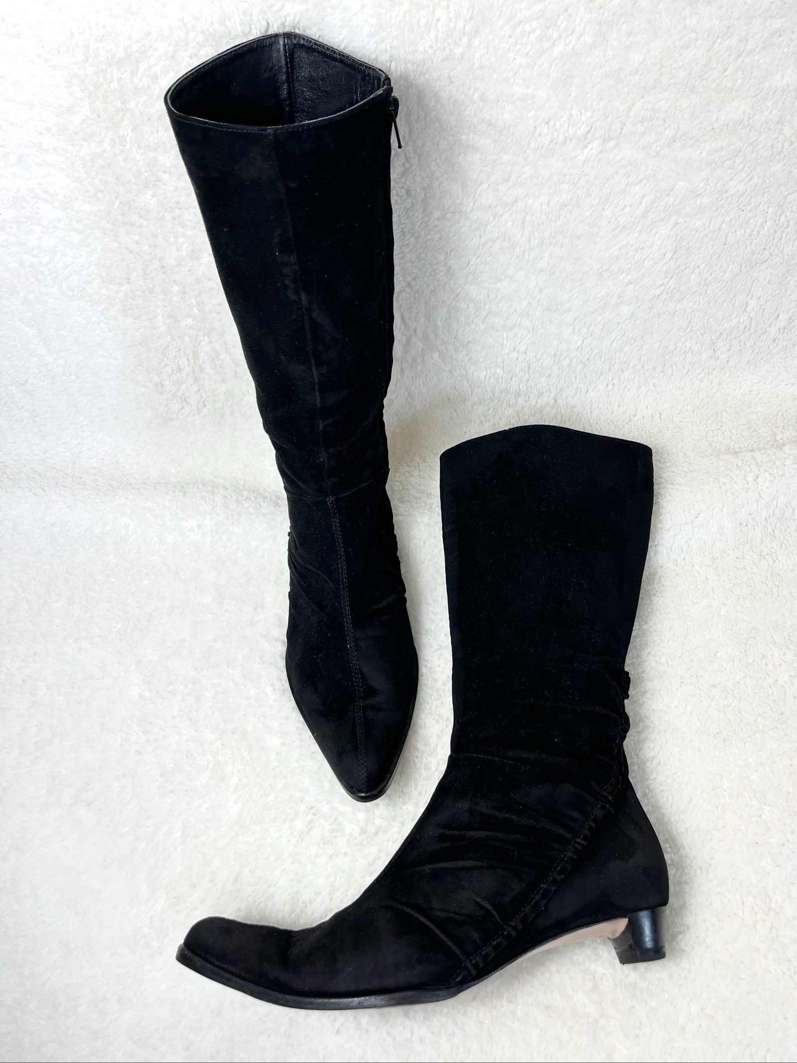 Vintage Black Suede Women's Mid-Calf Boots UK 5 Pointed Toe