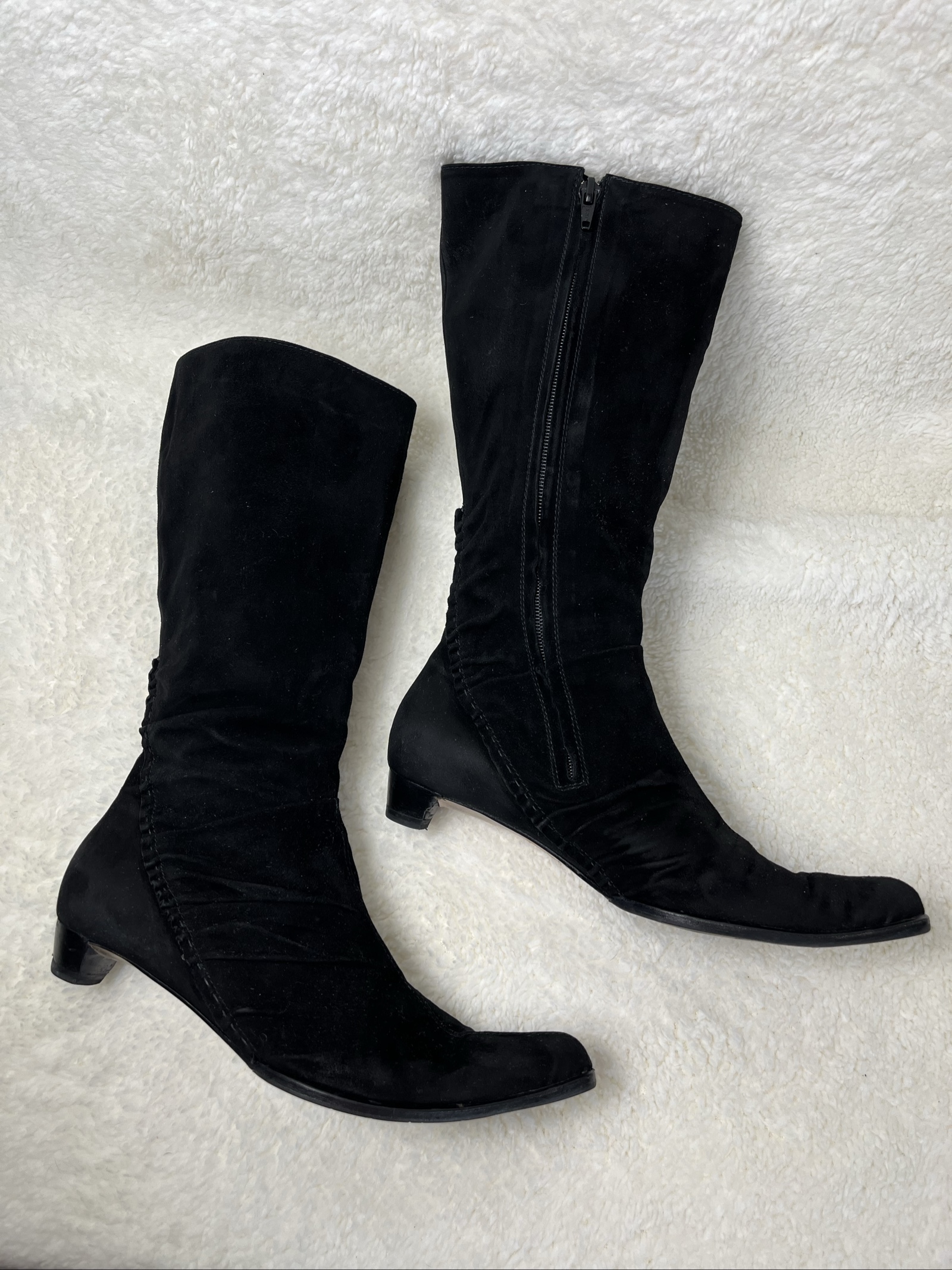 Vintage Black Suede Women's Mid-Calf Boots UK 5 Pointed Toe image 2