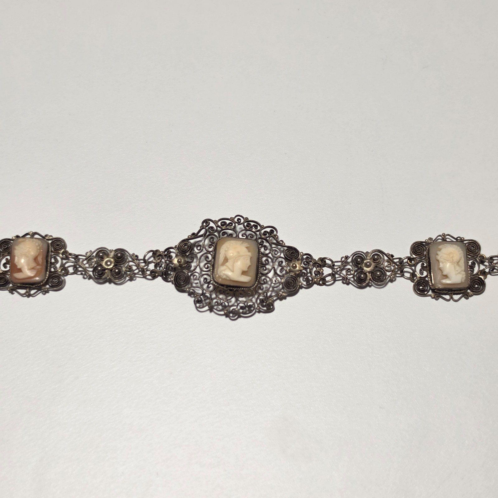 800bVintage Cameo Silver Filigree Bracelet .b5 image 2