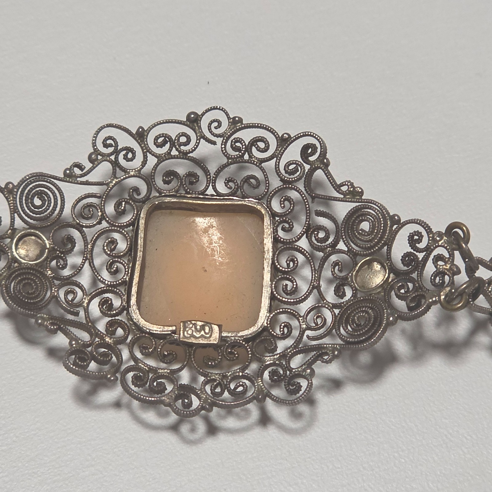 800bVintage Cameo Silver Filigree Bracelet .b5 image 4