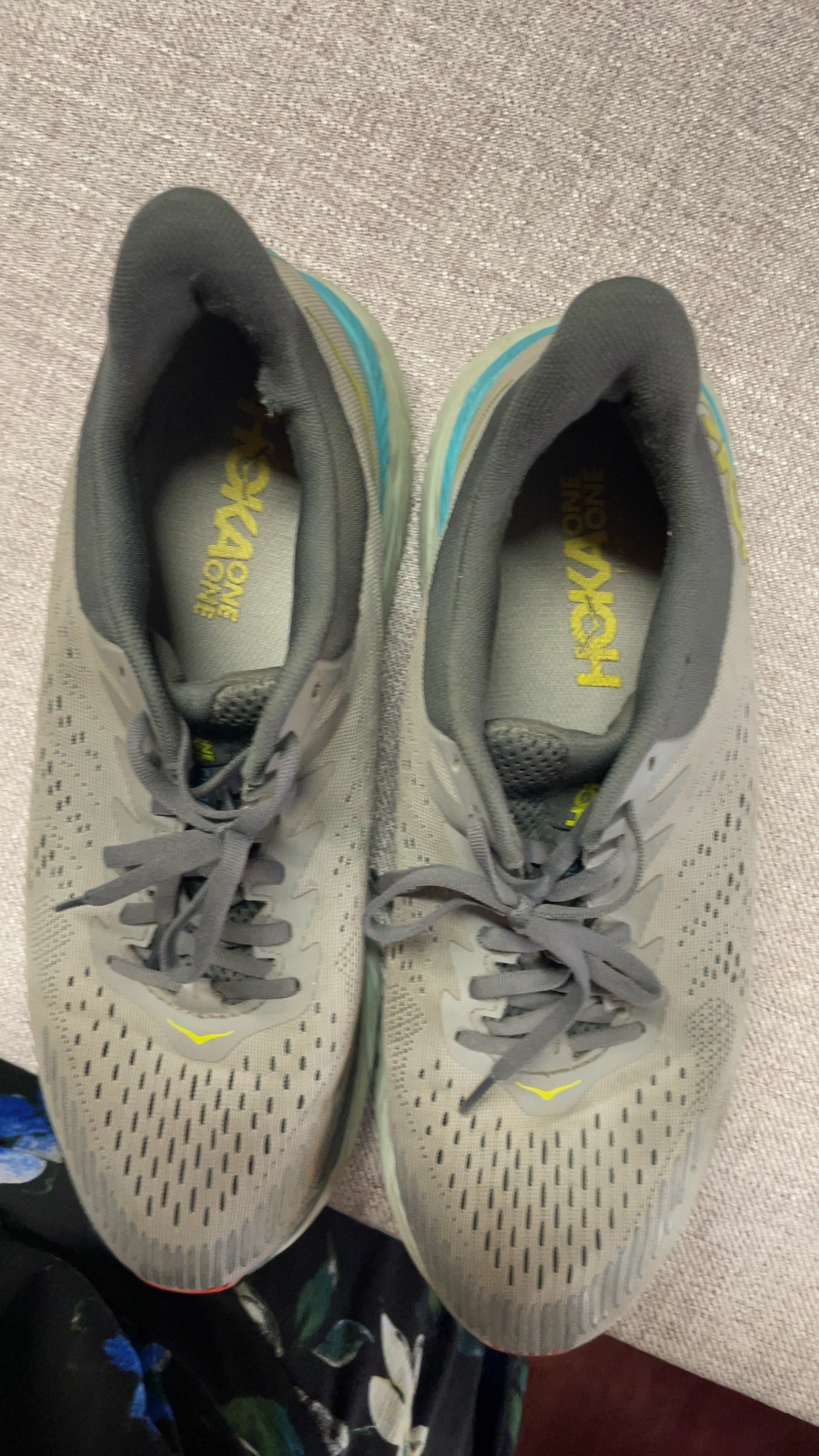 Hoka One One Grey, Blue & Yellow Running Shoes US 12 image 3