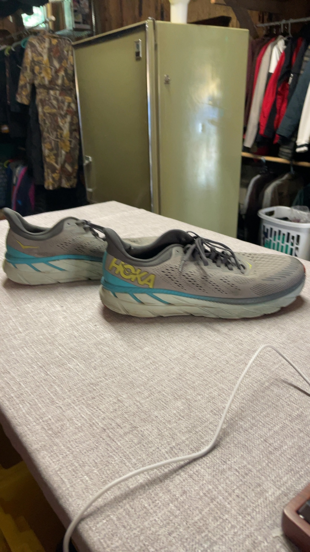 Hoka One One Grey, Blue & Yellow Running Shoes US 12 image 5