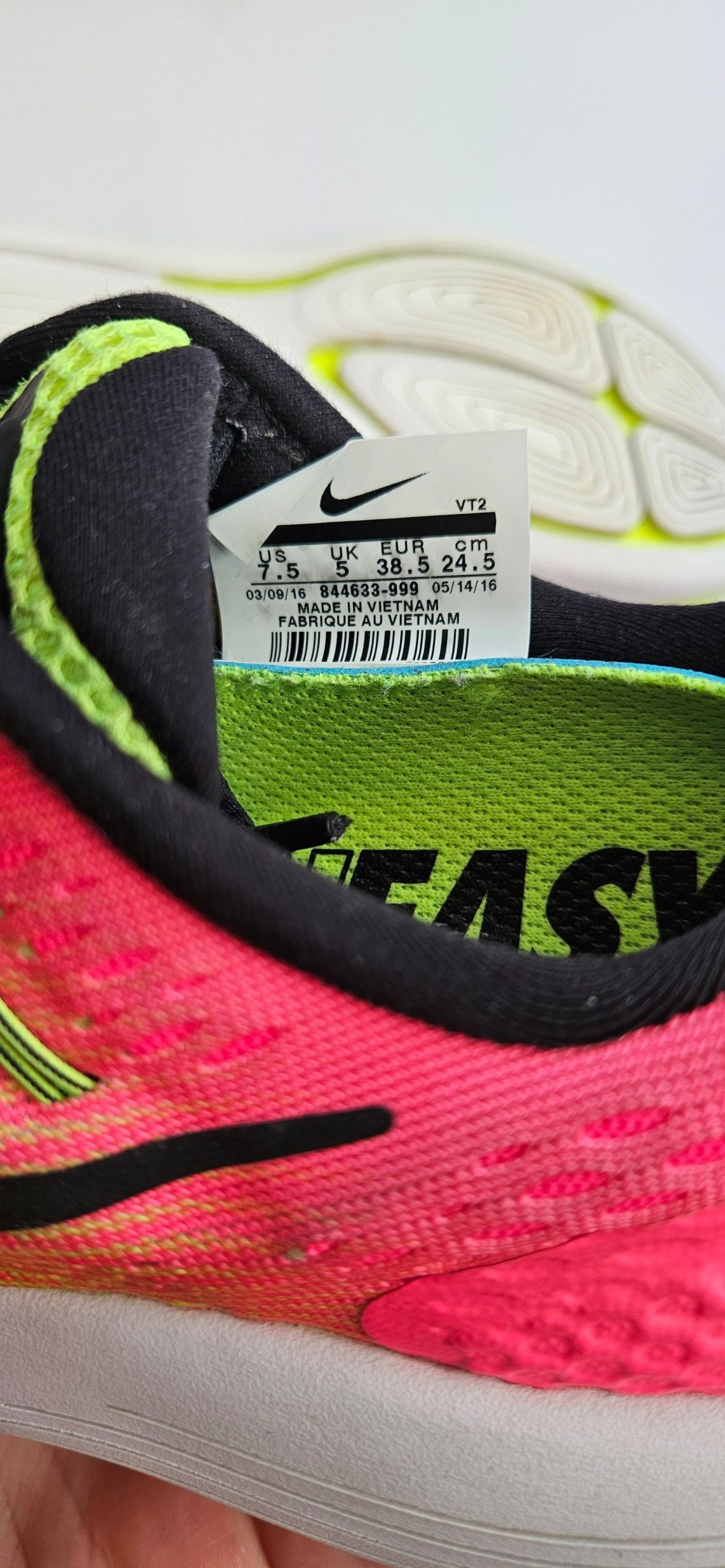 Nike Pink & Yellow Running Shoes US 7.5 UK 5 image 5