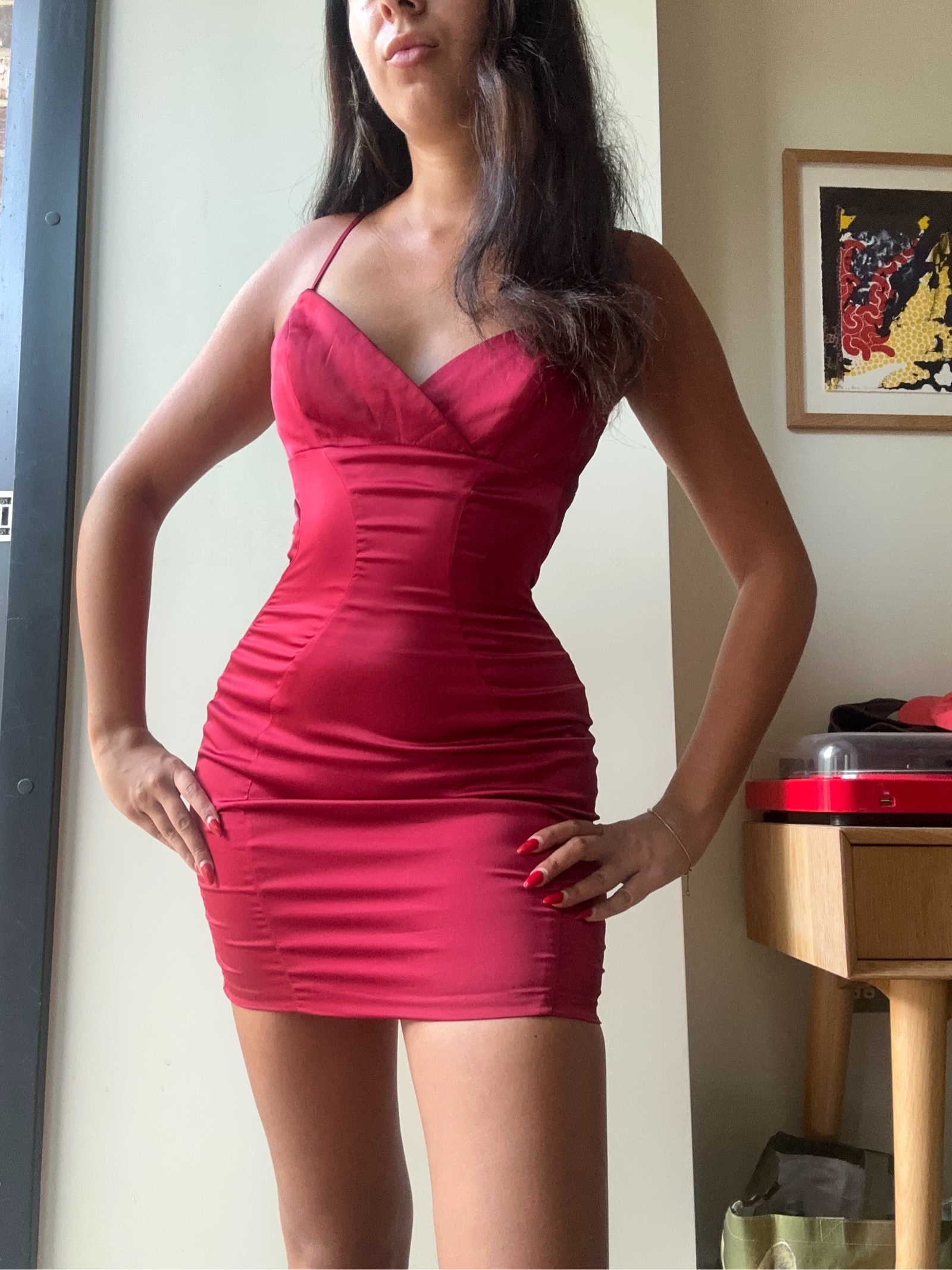 Oh Polly Red Satin Slip Dress UK 4 Bodycon Spaghetti Straps image 5
