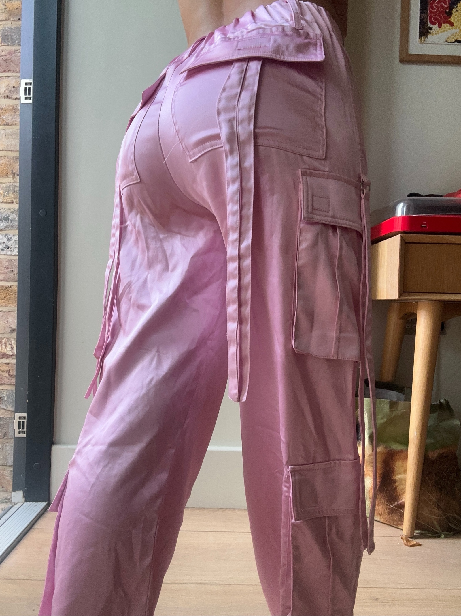 Sugar Thrillz Pink Satin Cargo Trousers XS Women's