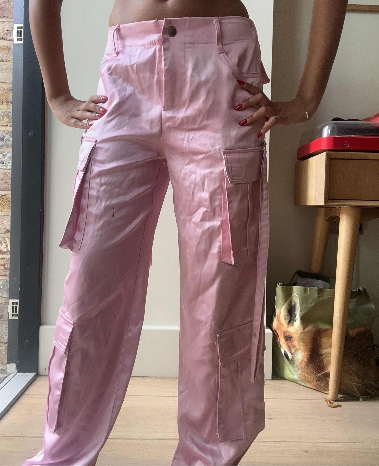Sugar Thrillz Pink Satin Cargo Trousers XS Women's image 3