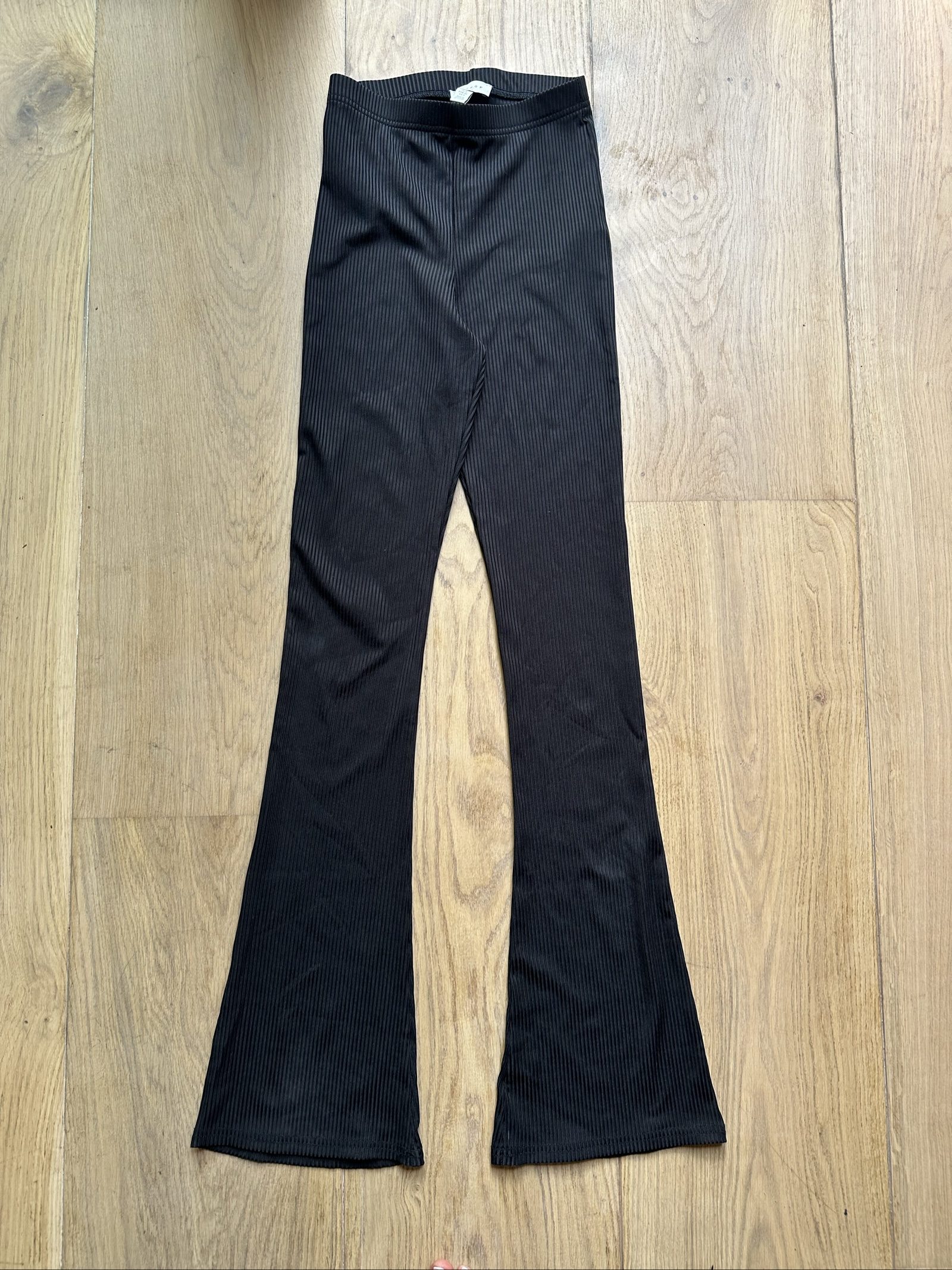 Topshop Black Ribbed Flared Trousers UK 4