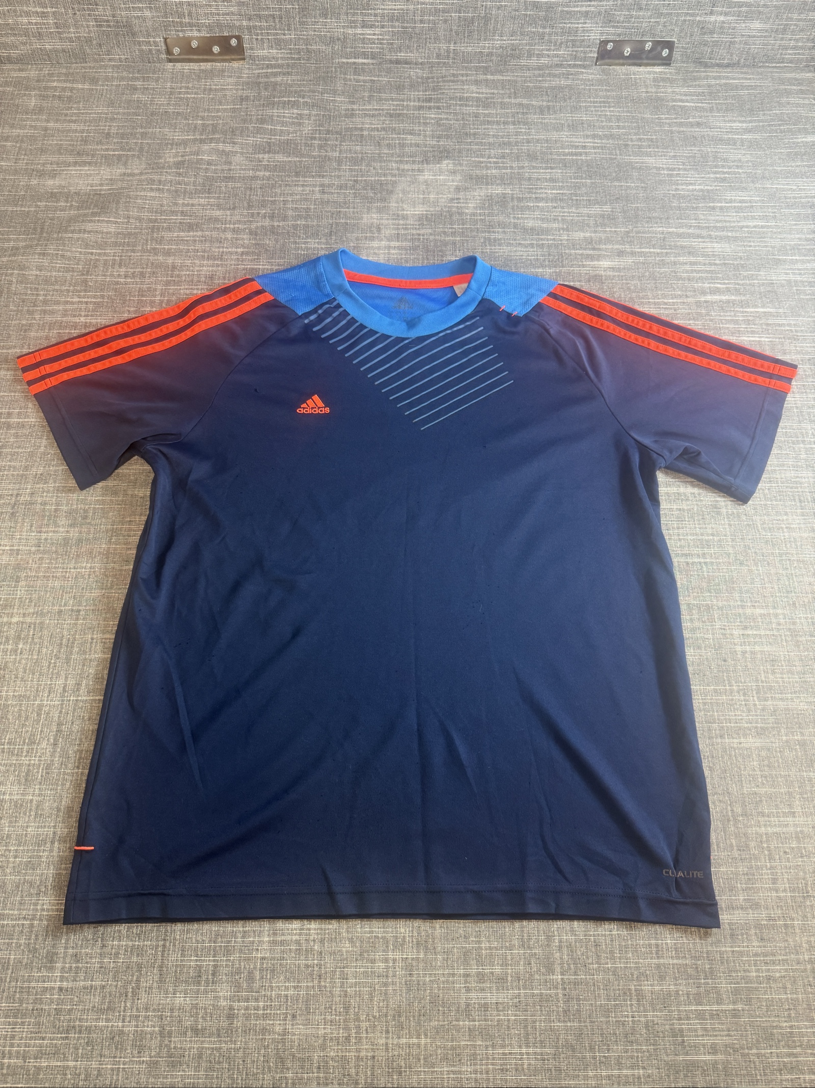 Adidas Men’s Navy Blue & Orange Climacool Sports T-Shirt Large