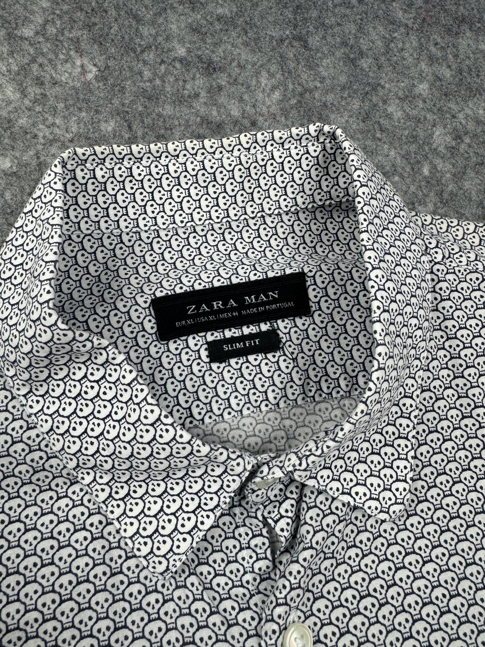 Zara Man White & Black Skull Print Slim Fit Shirt EUR XL / USA XL image 4