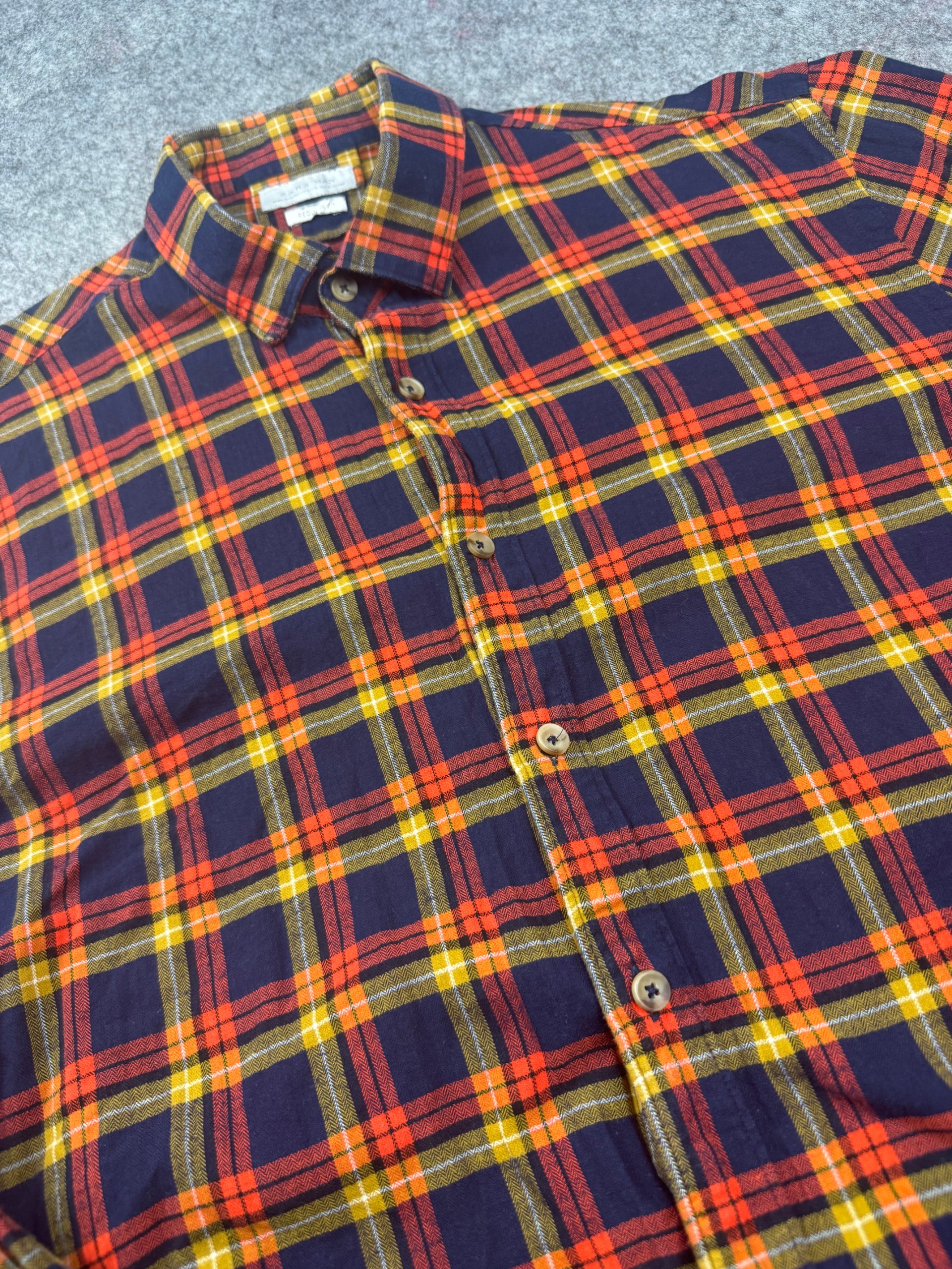 Zara Man Navy, Red & Yellow Check Long Sleeve Shirt Regular Fit Large image 2