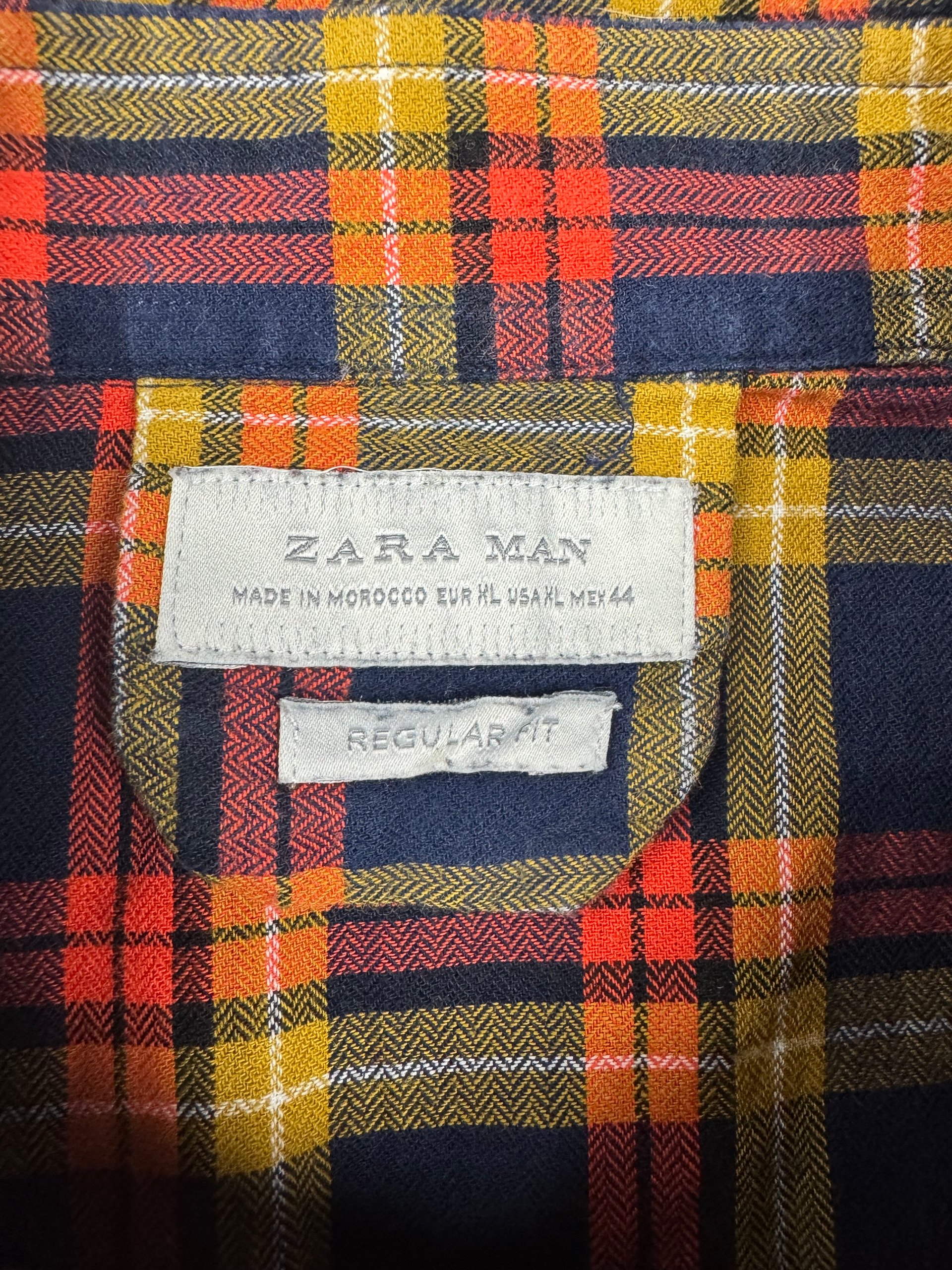 Zara Man Navy, Red & Yellow Check Long Sleeve Shirt Regular Fit Large image 4