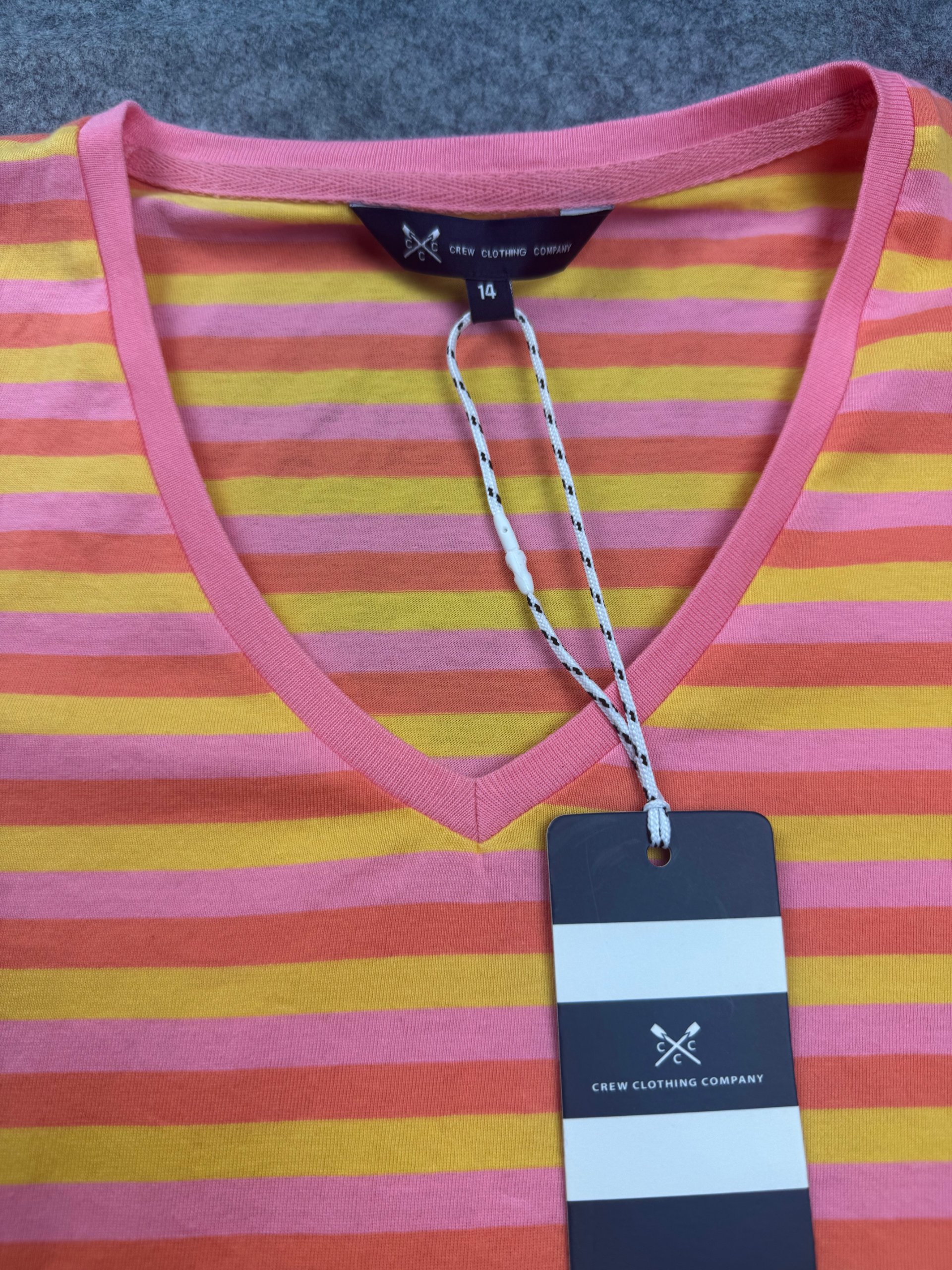 Crew Clothing Company Pink & Yellow Stripe V‑Neck T‑Shirt UK 14 image 2