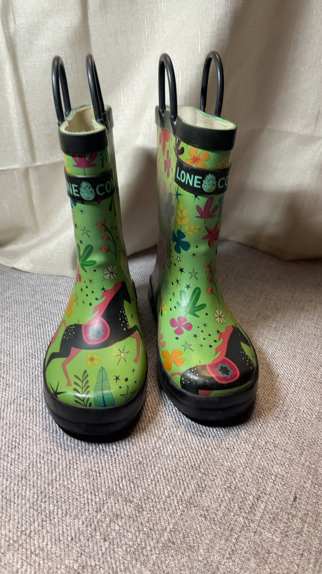 Lone Cone Green Horse Print Rain Boots US 10 Kids