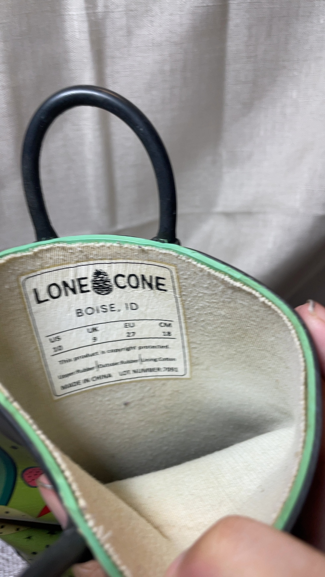 Lone Cone Green Horse Print Rain Boots US 10 Kids image 2