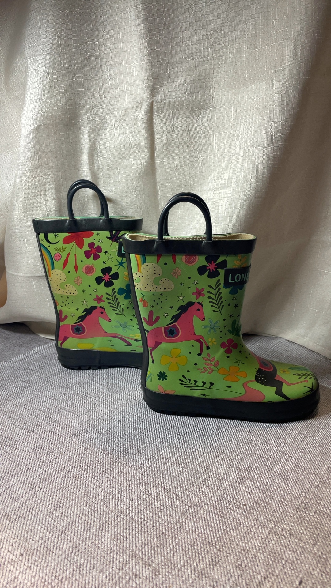 Lone Cone Green Horse Print Rain Boots US 10 Kids image 7