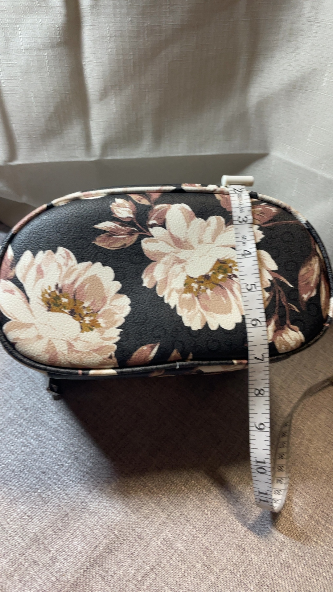 Guess Black & Beige Floral Print Cosmetic Bag with Handle