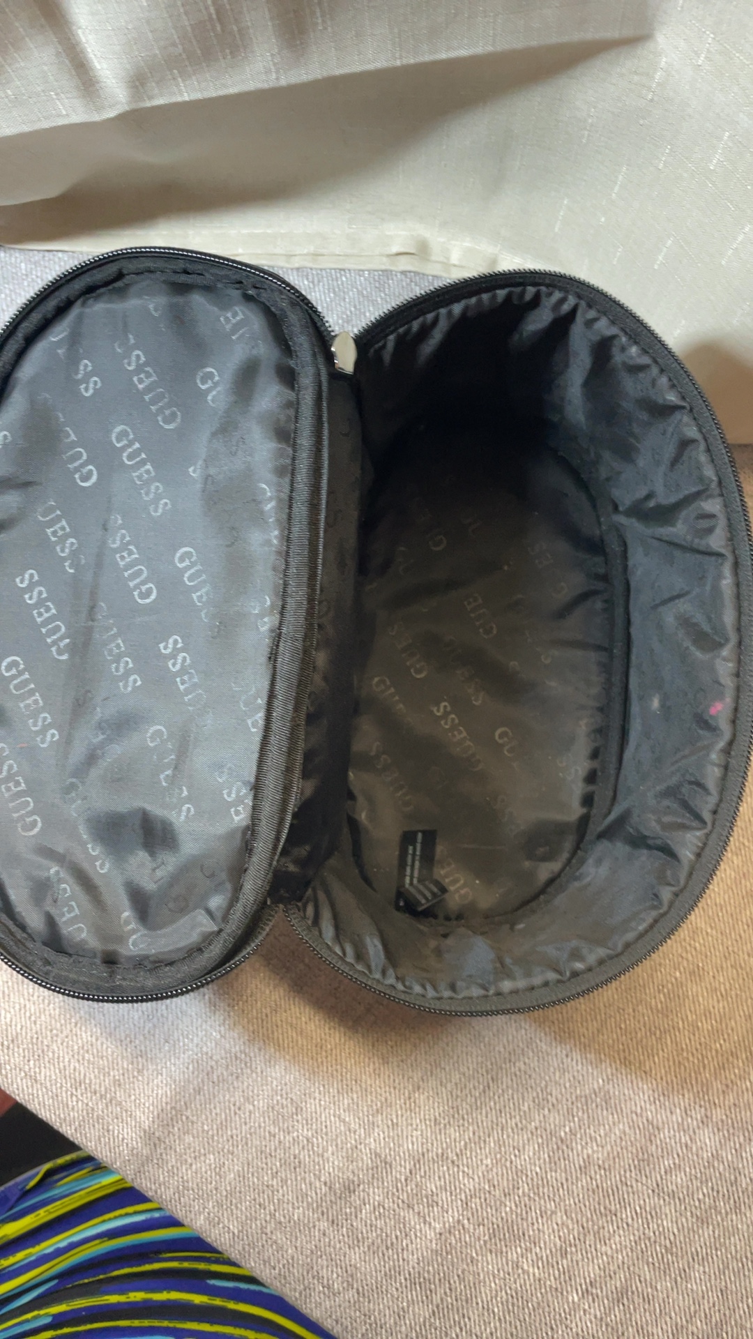 Guess Black & Beige Floral Print Cosmetic Bag with Handle image 3