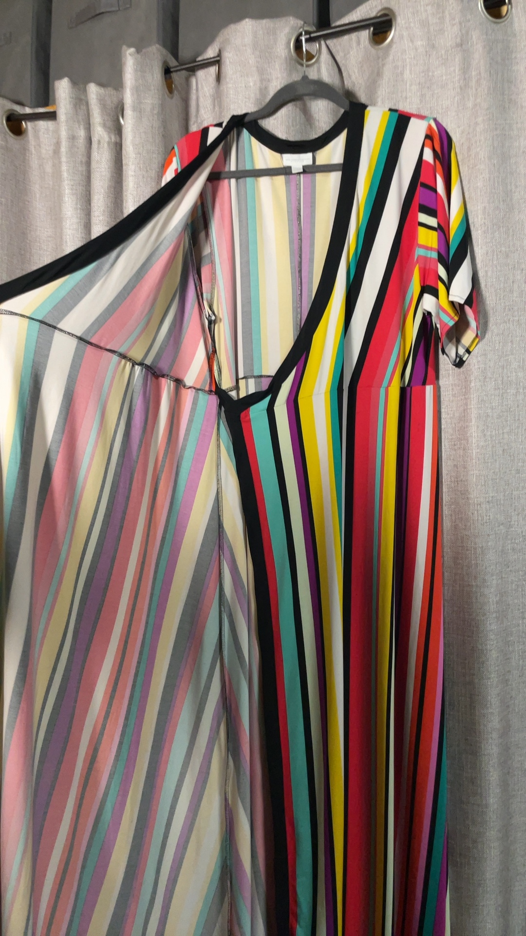 New York & Company Multi-Colour Striped Wrap Dress Large Polyester Spandex image 5