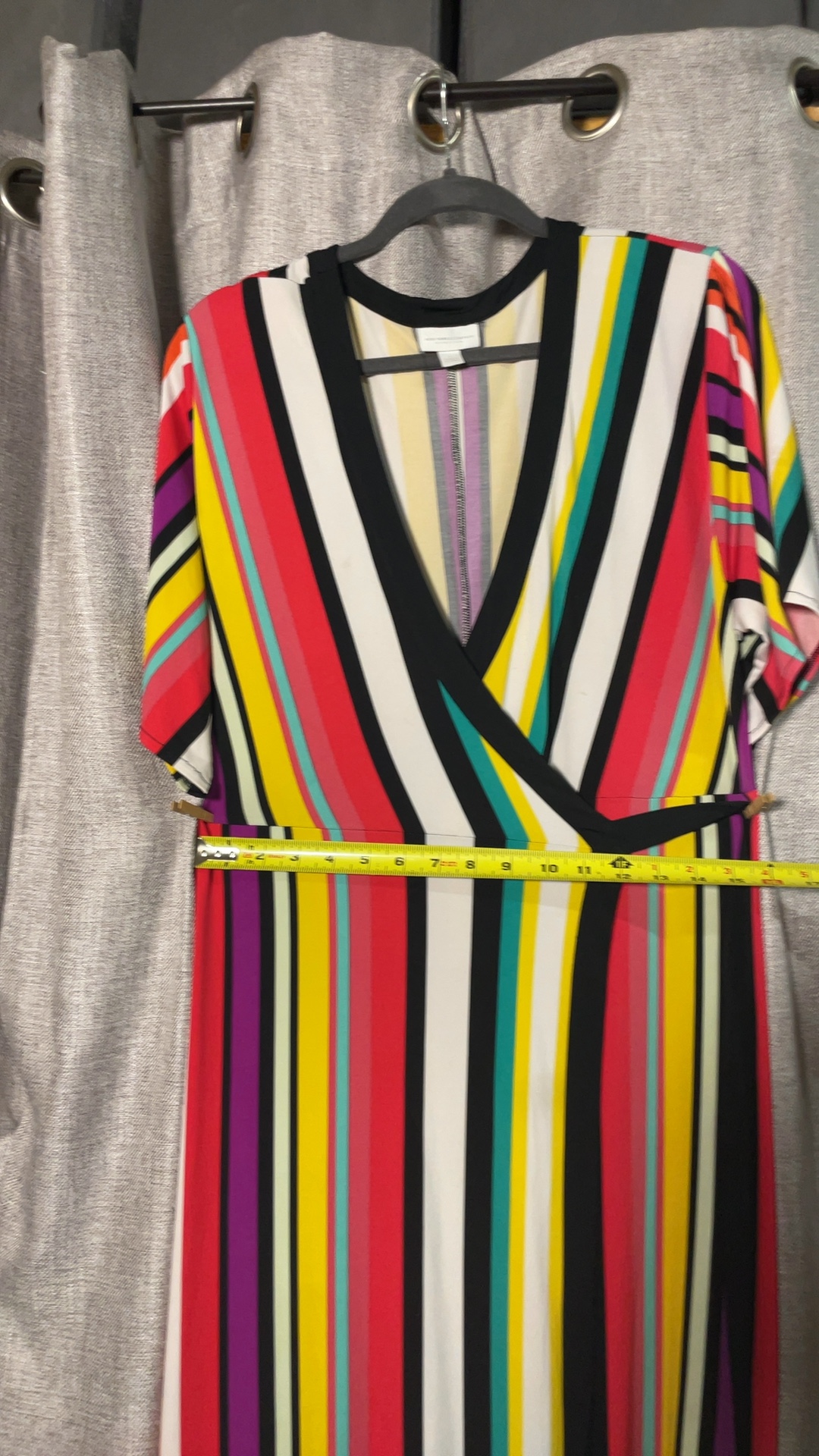 New York & Company Multi-Colour Striped Wrap Dress Large Polyester Spandex image 8