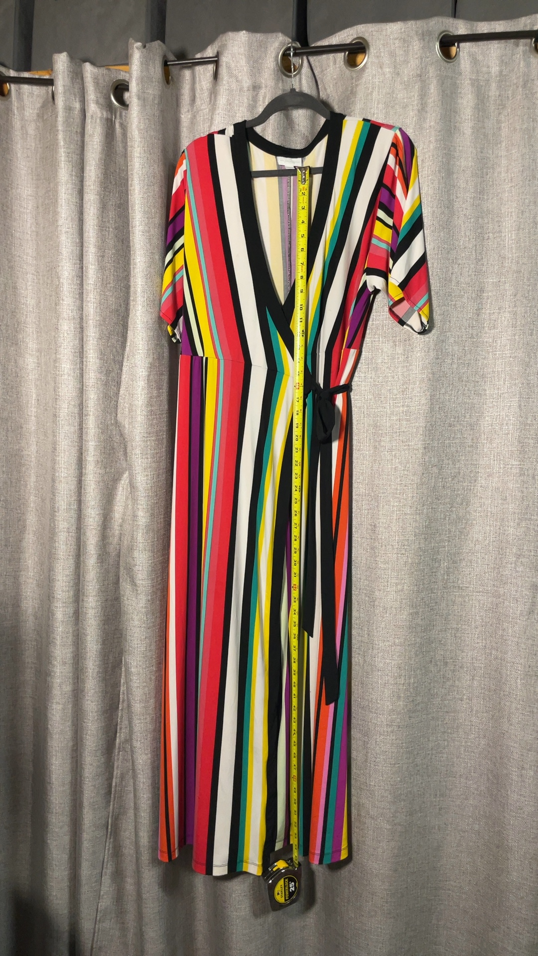 New York & Company Multi-Colour Striped Wrap Dress Large Polyester Spandex image 10