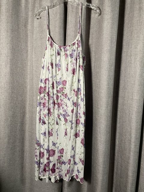 XXL White & Purple Floral Butterfly Maxi Dress with Purple Top