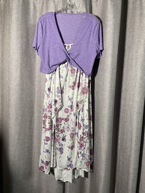 XXL White & Purple Floral Butterfly Maxi Dress with Purple Top image 3
