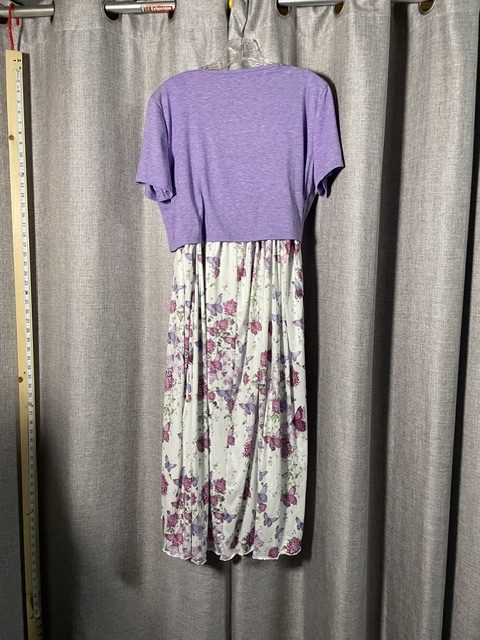 XXL White & Purple Floral Butterfly Maxi Dress with Purple Top image 4