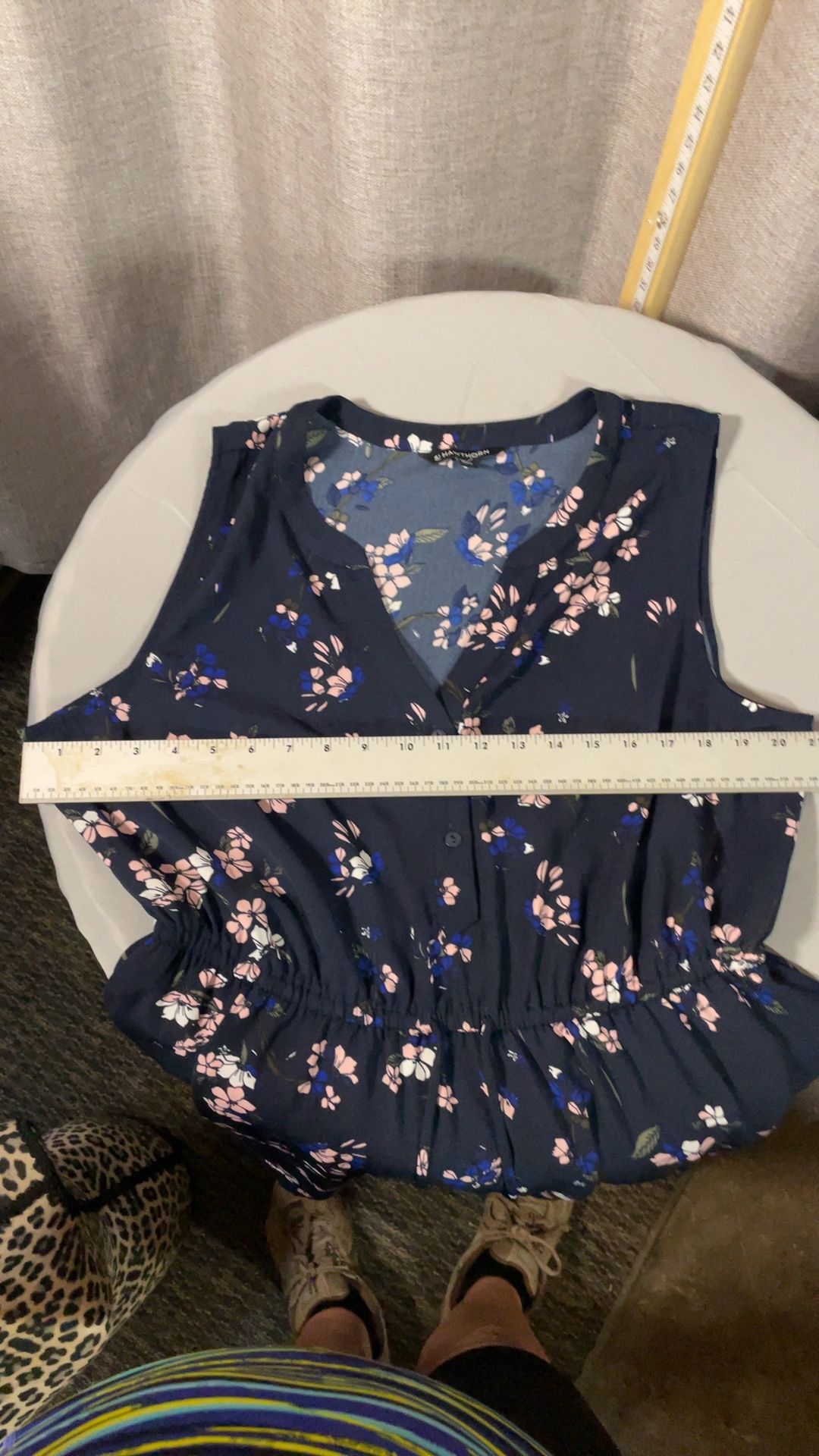 Dark Navy Floral Sleeveless Dress Polyester Size L image 8