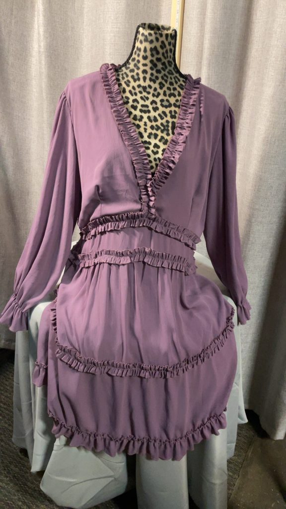 2XL Purple Ruffle Trim Long Sleeve Dress