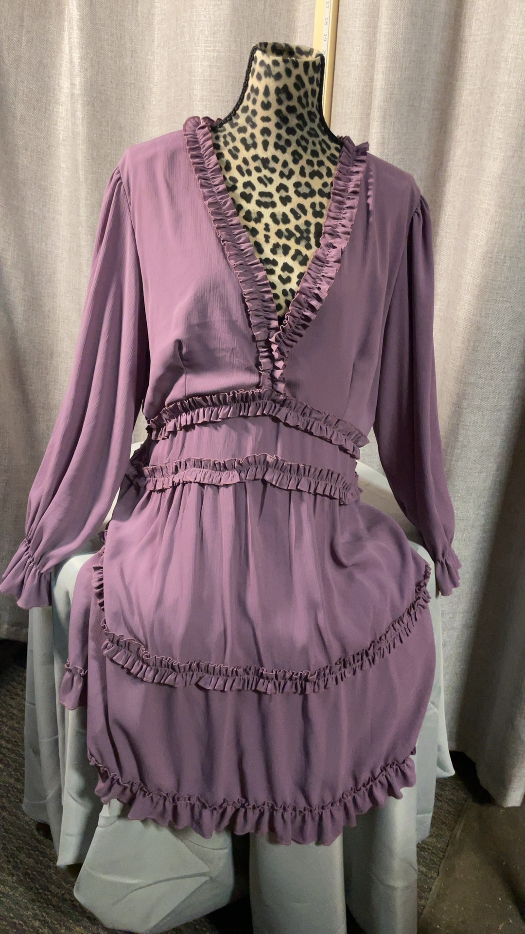 2XL Purple Ruffle Trim Long Sleeve Dress