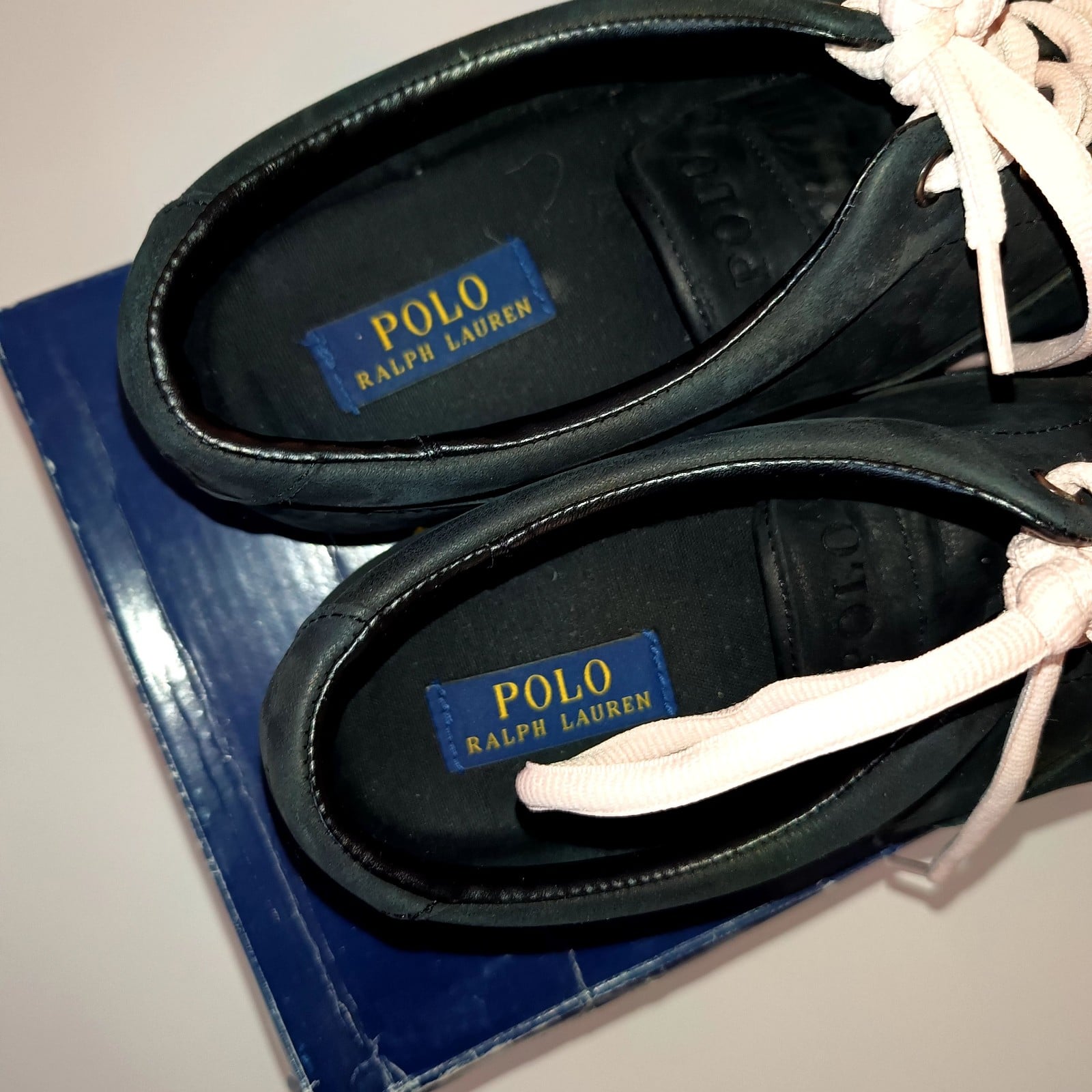 Polo Ralph Lauren Black Leather Sneakers Pink Laces Men's 12D image 2
