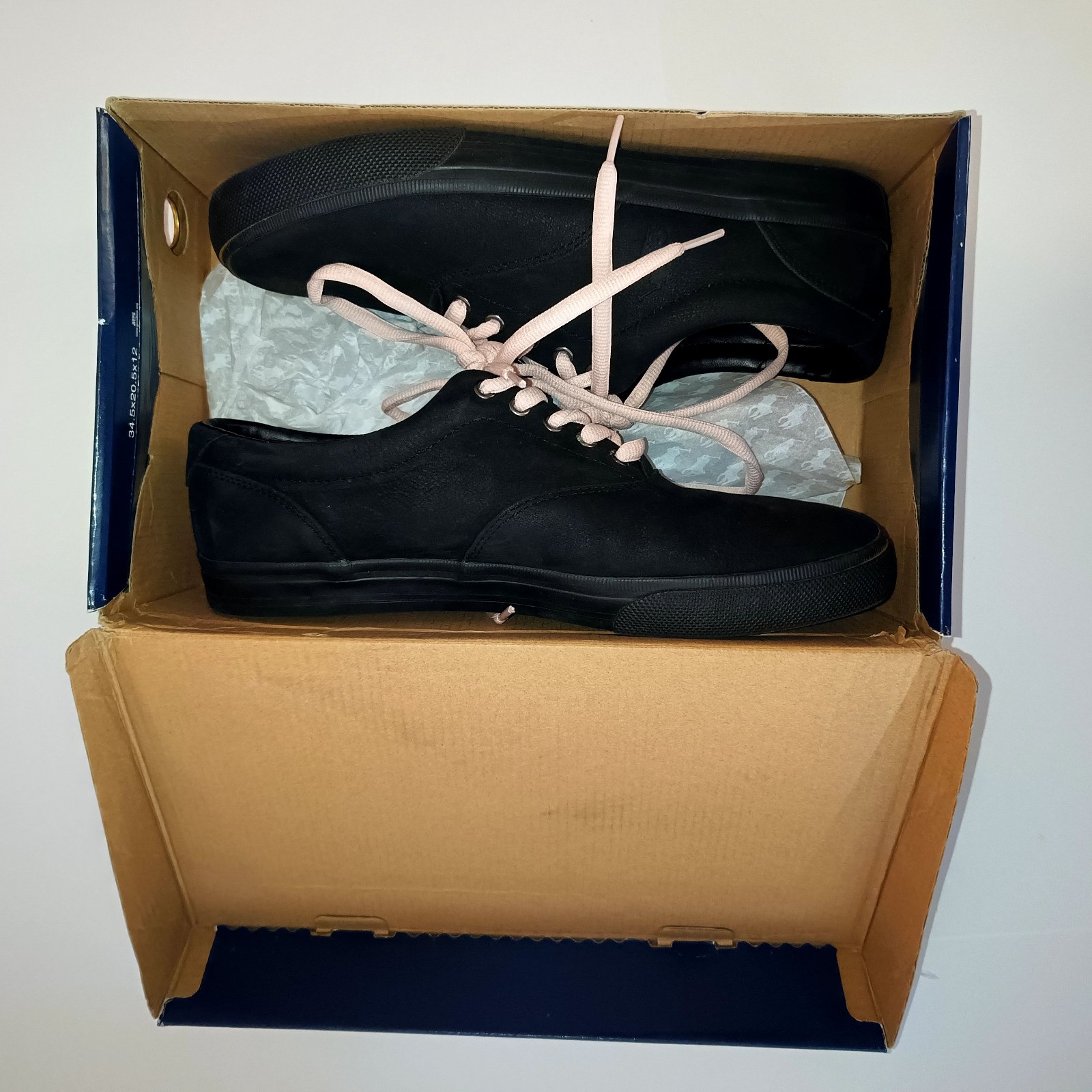 Polo Ralph Lauren Black Leather Sneakers Pink Laces Men's 12D image 8