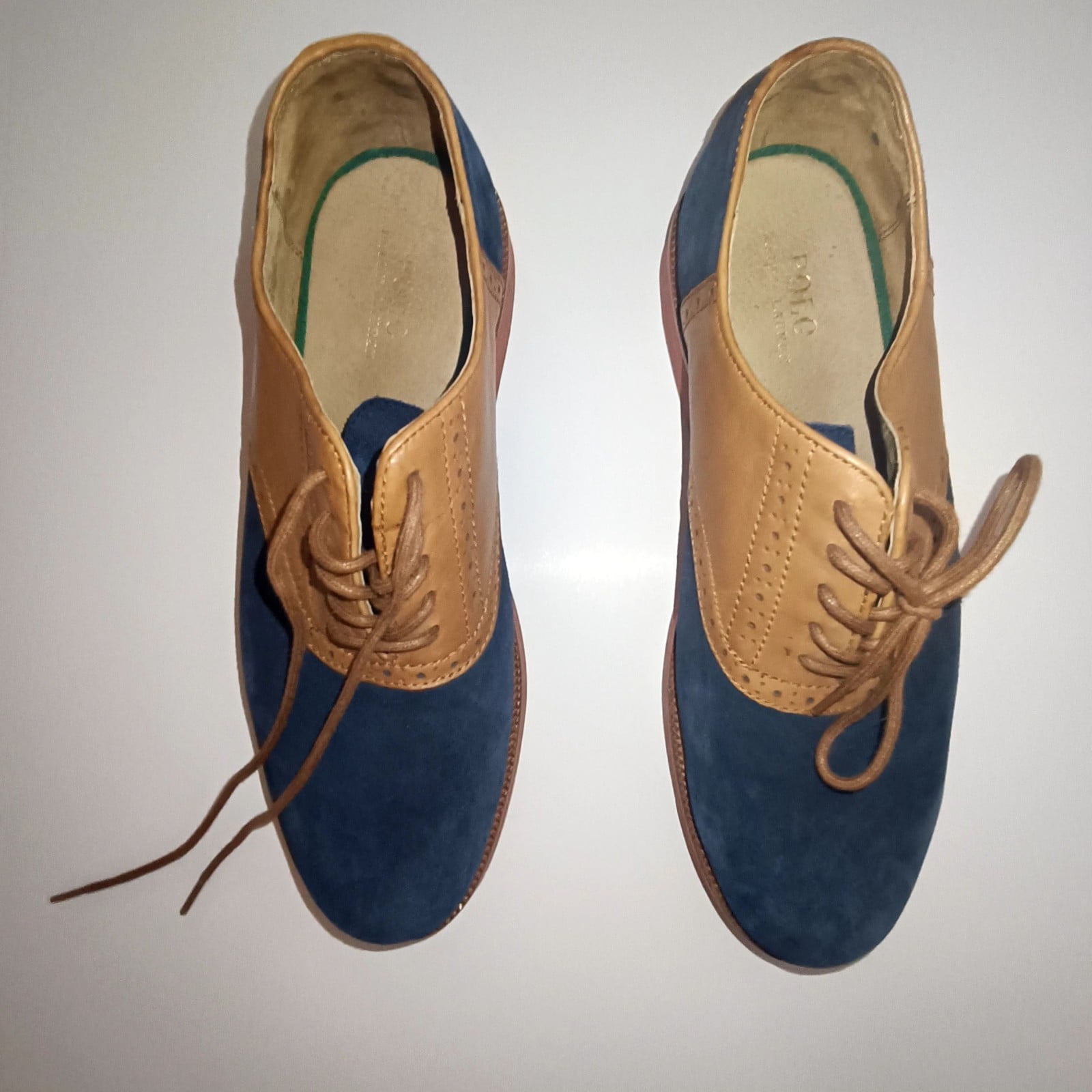 Polo Ralph Lauren Blue & Tan Leather Suede Oxfords US 12