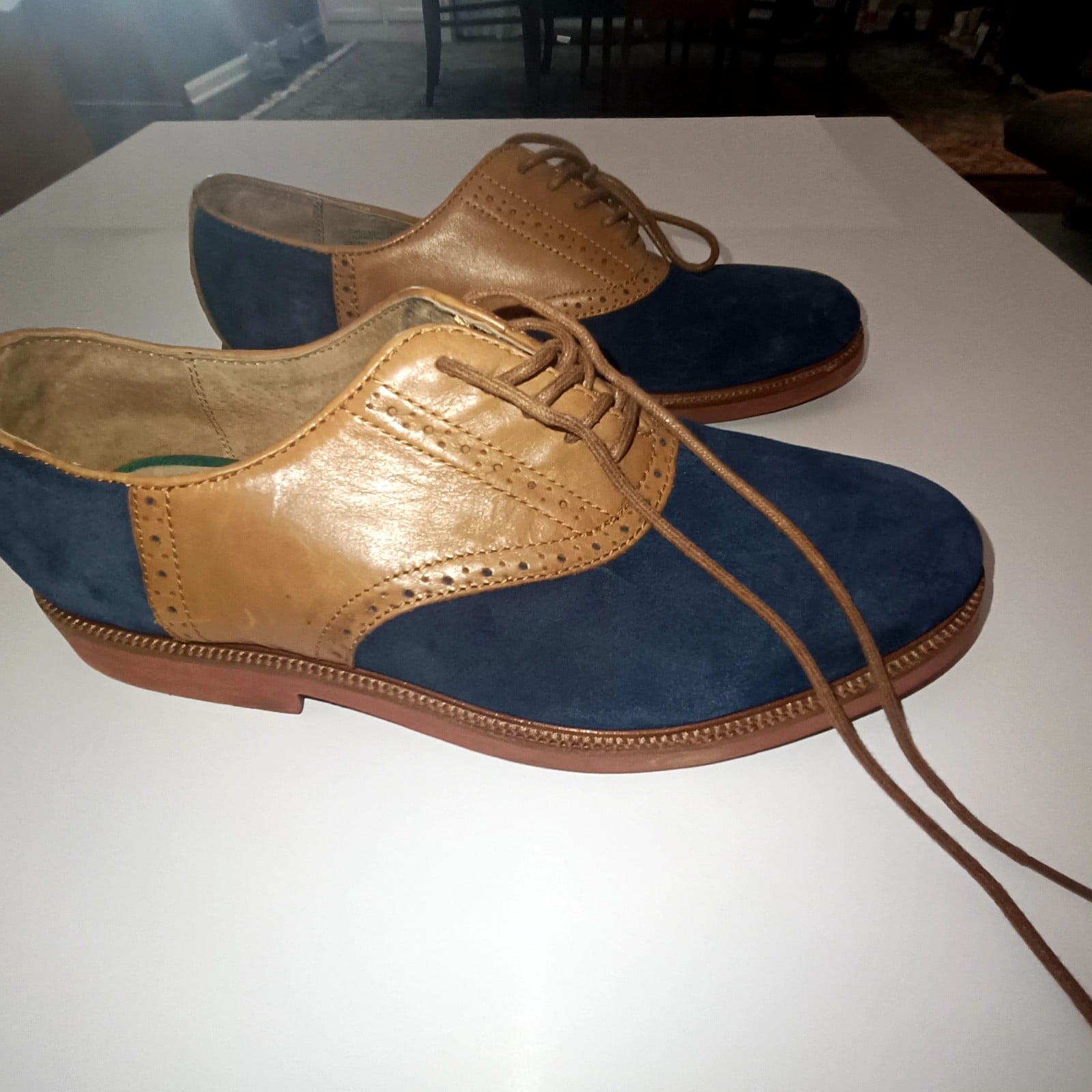 Polo Ralph Lauren Blue & Tan Leather Suede Oxfords US 12 image 2