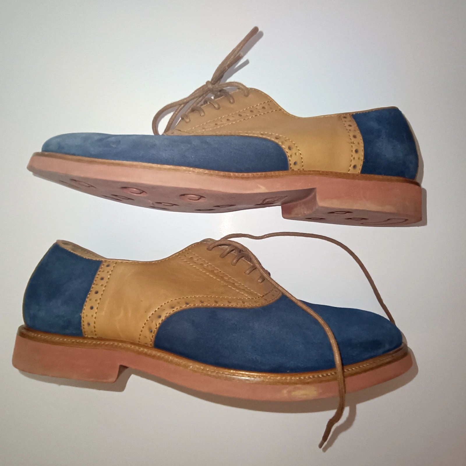 Polo Ralph Lauren Blue & Tan Leather Suede Oxfords US 12 image 6