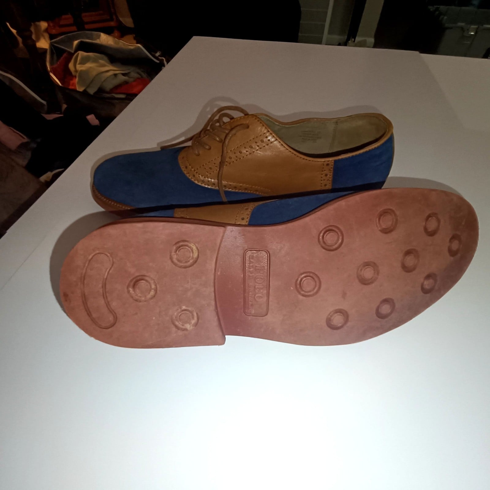 Polo Ralph Lauren Blue & Tan Leather Suede Oxfords US 12 image 8
