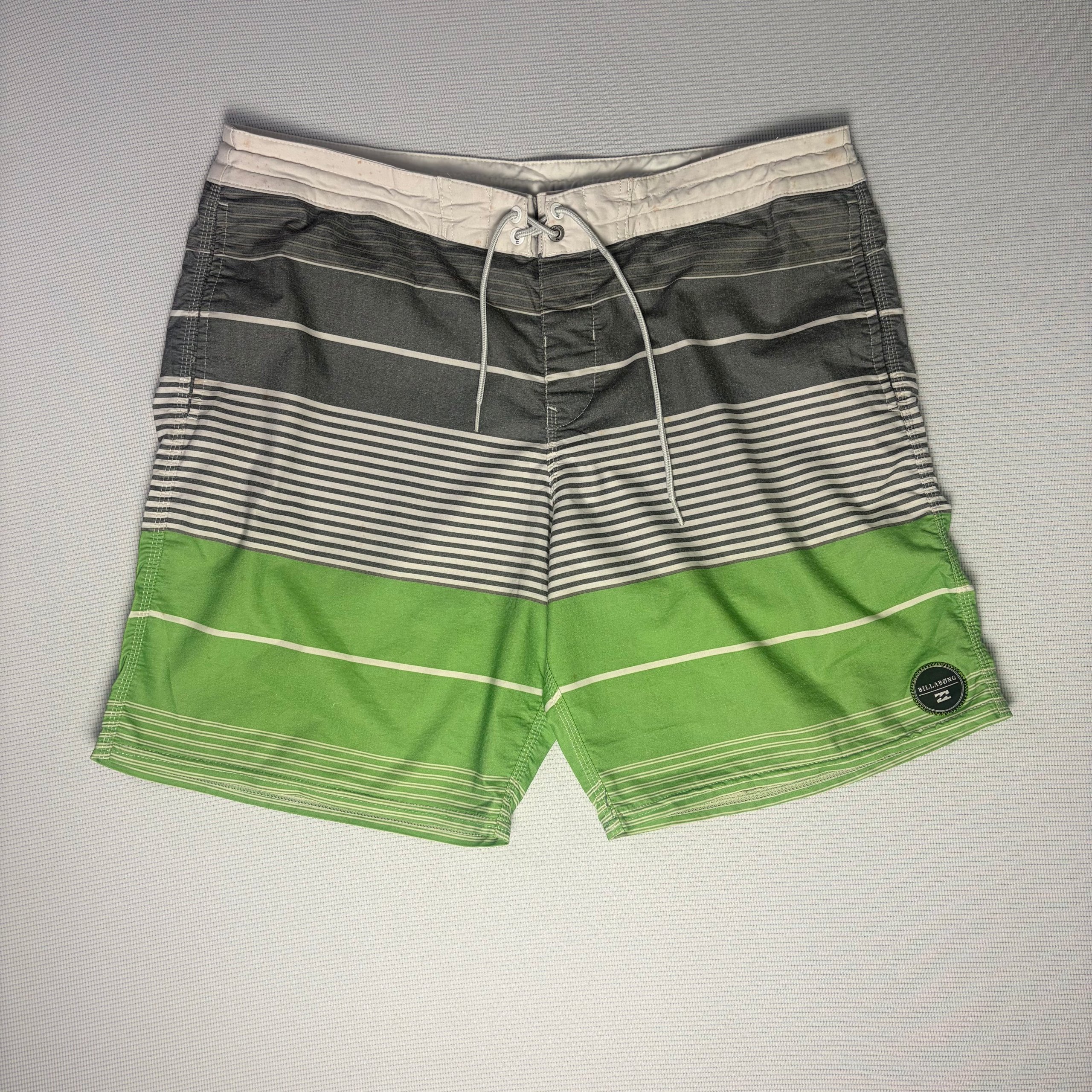 Billabong Board Shorts Grey Green Striped Men's Size 36 Surf Beachwear